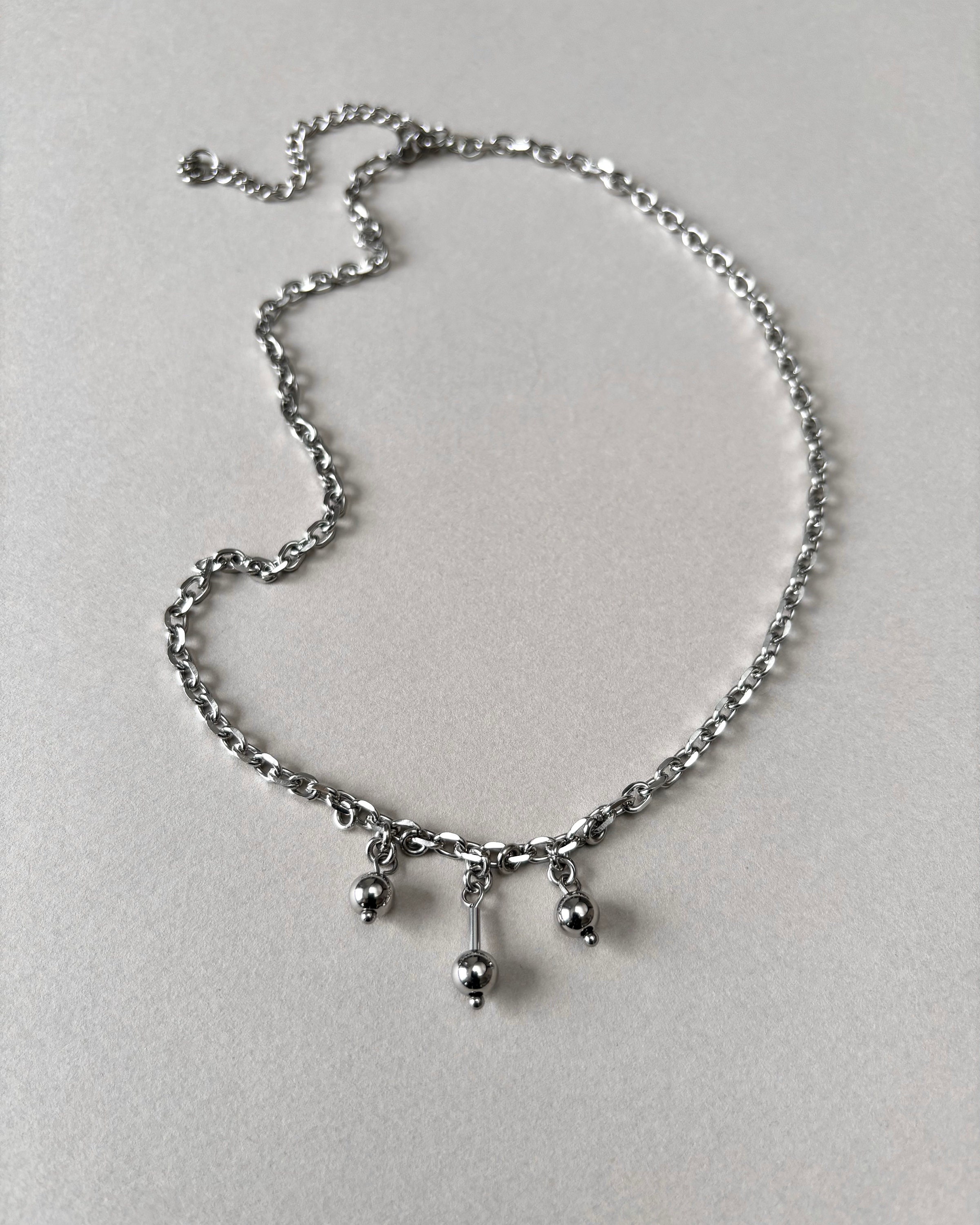 Stainless Steel Necklace. Silver Metal Сolor. Metal Chain with Beads — handmade Necklace by TVOR Jewelry — photo 2 of 5