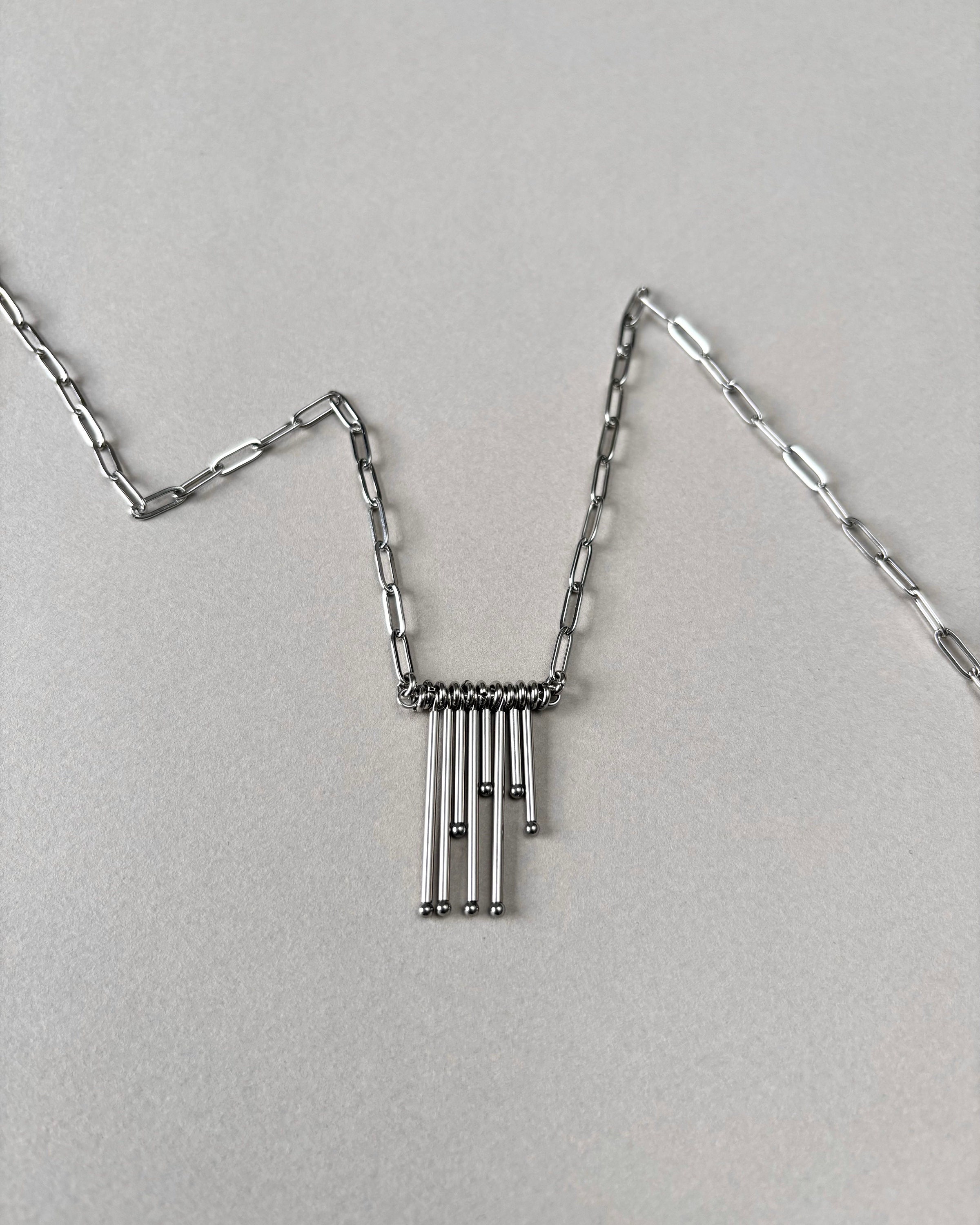 Paperclip Necklace with Asymmetrical Pendant. Paperclip Stainless Steel Chain and Unique Tubes Pendant — Grunge Necklace — handmade Necklace by TVOR Jewelry — photo 2 of 5