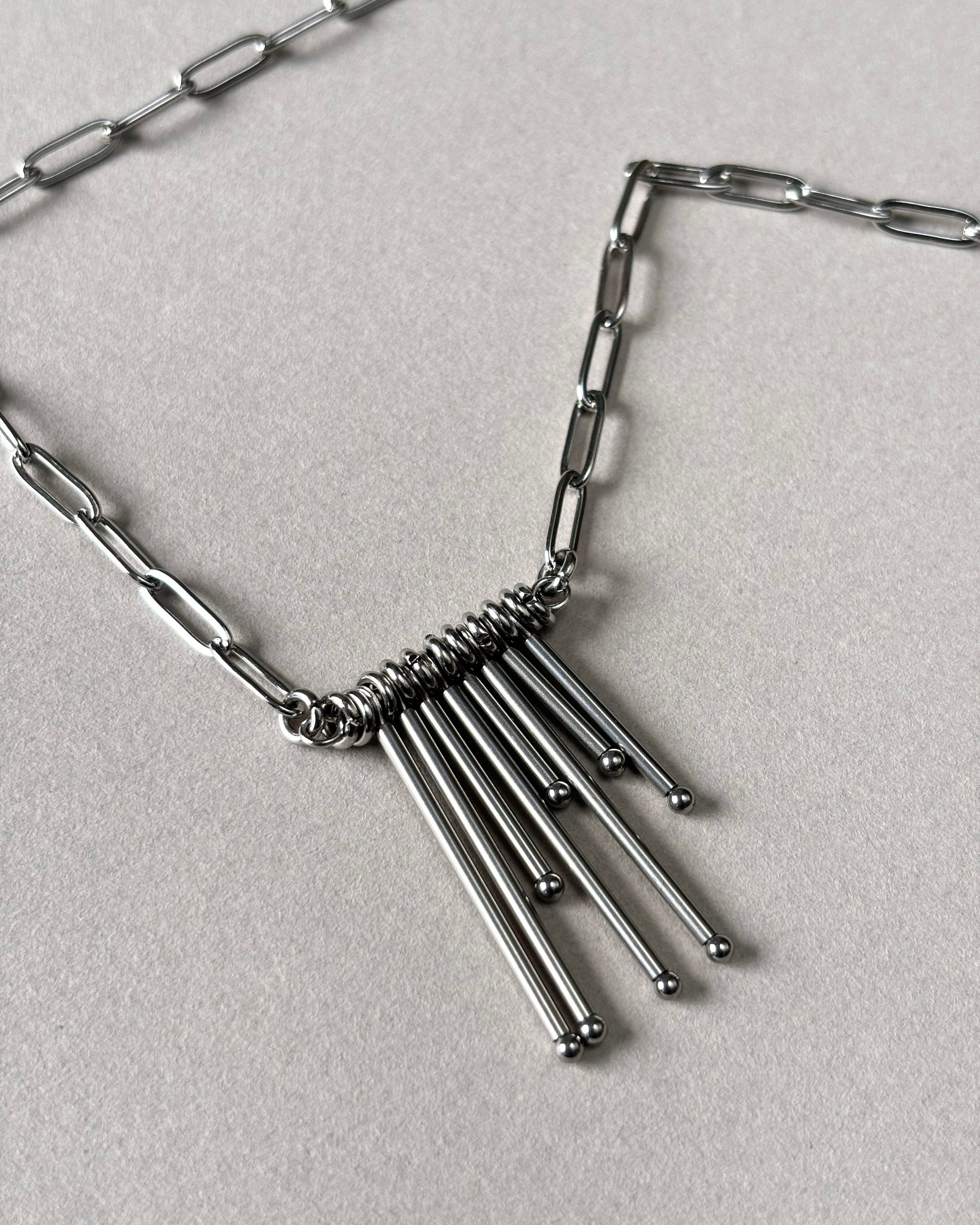 Paperclip Necklace with Asymmetrical Pendant. Paperclip Stainless Steel Chain and Unique Tubes Pendant — Grunge Necklace — handmade Necklace by TVOR Jewelry — photo 3 of 5