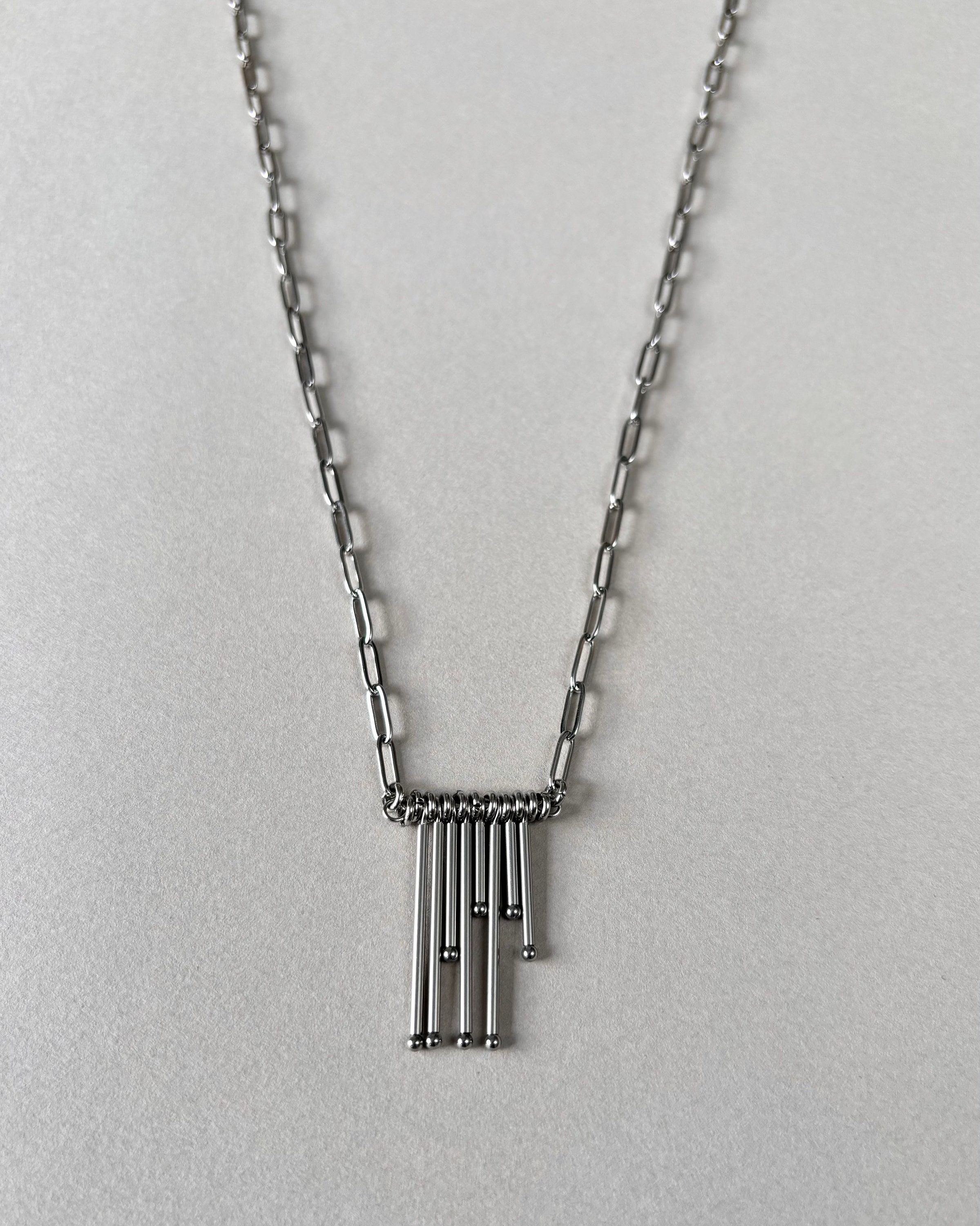 Paperclip Necklace with Asymmetrical Pendant. Paperclip Stainless Steel Chain and Unique Tubes Pendant — Grunge Necklace — handmade Necklace by TVOR Jewelry — photo 4 of 5
