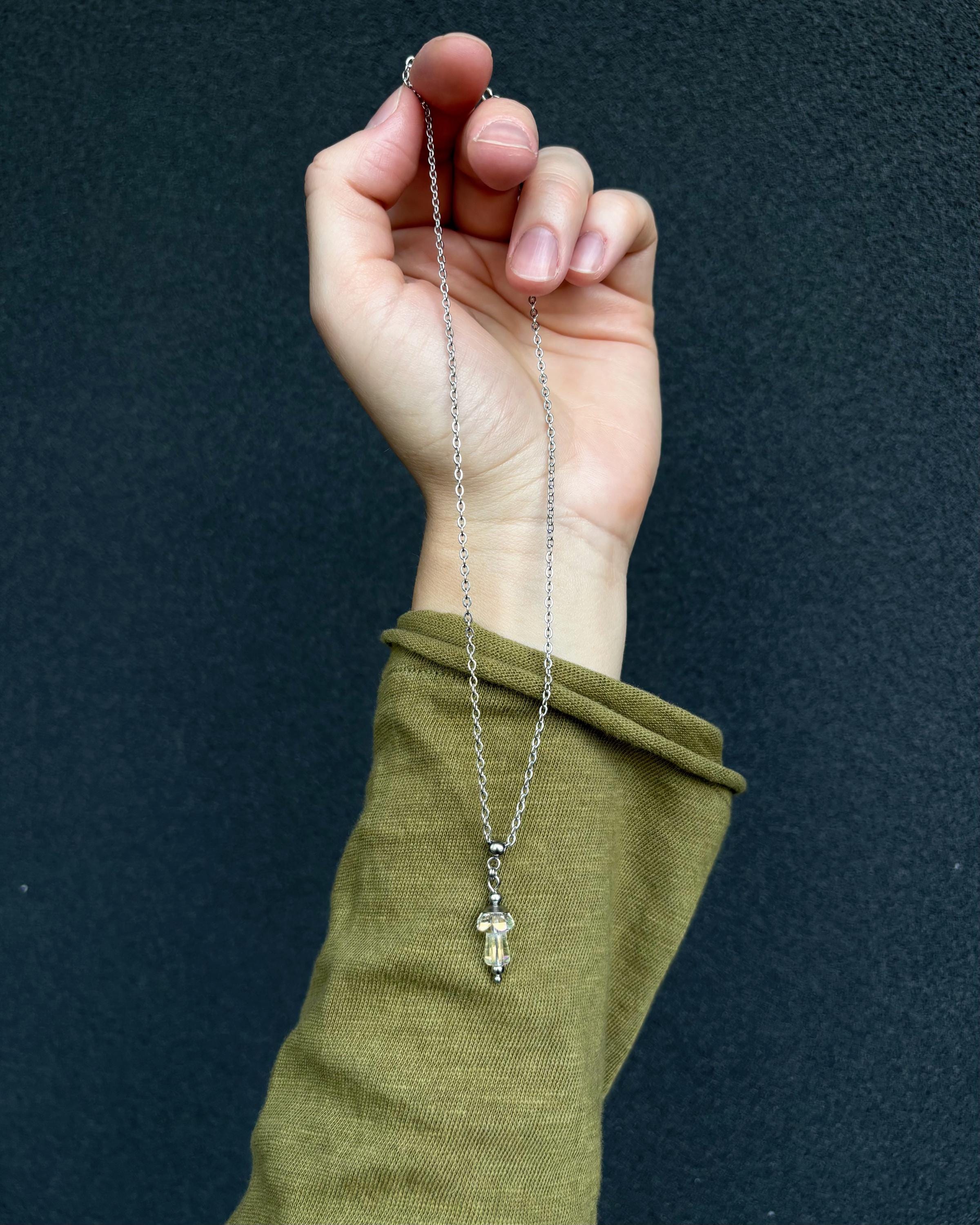 Mushroom Pendant Necklace. Surgical Stainless Steel and Glass Mushroom. Psychedelic Jewelry — Festival Outfit — handmade Necklace by TVOR Jewelry — photo 2 of 8