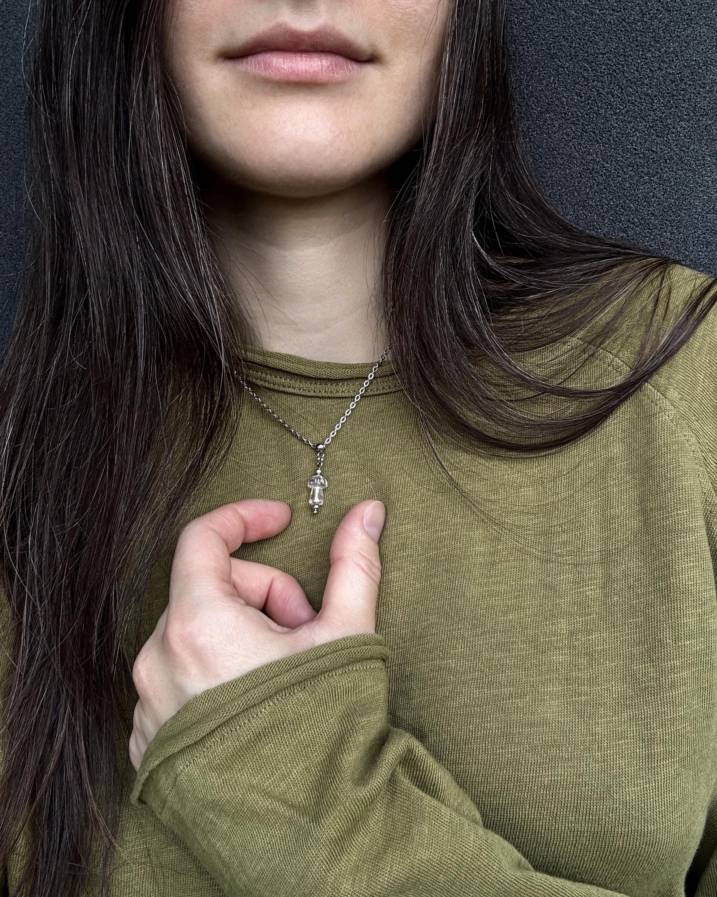 Mushroom Pendant Necklace. Surgical Stainless Steel and Glass Mushroom. Psychedelic Jewelry — Festival Outfit — handmade Necklace by TVOR Jewelry — photo 3 of 8