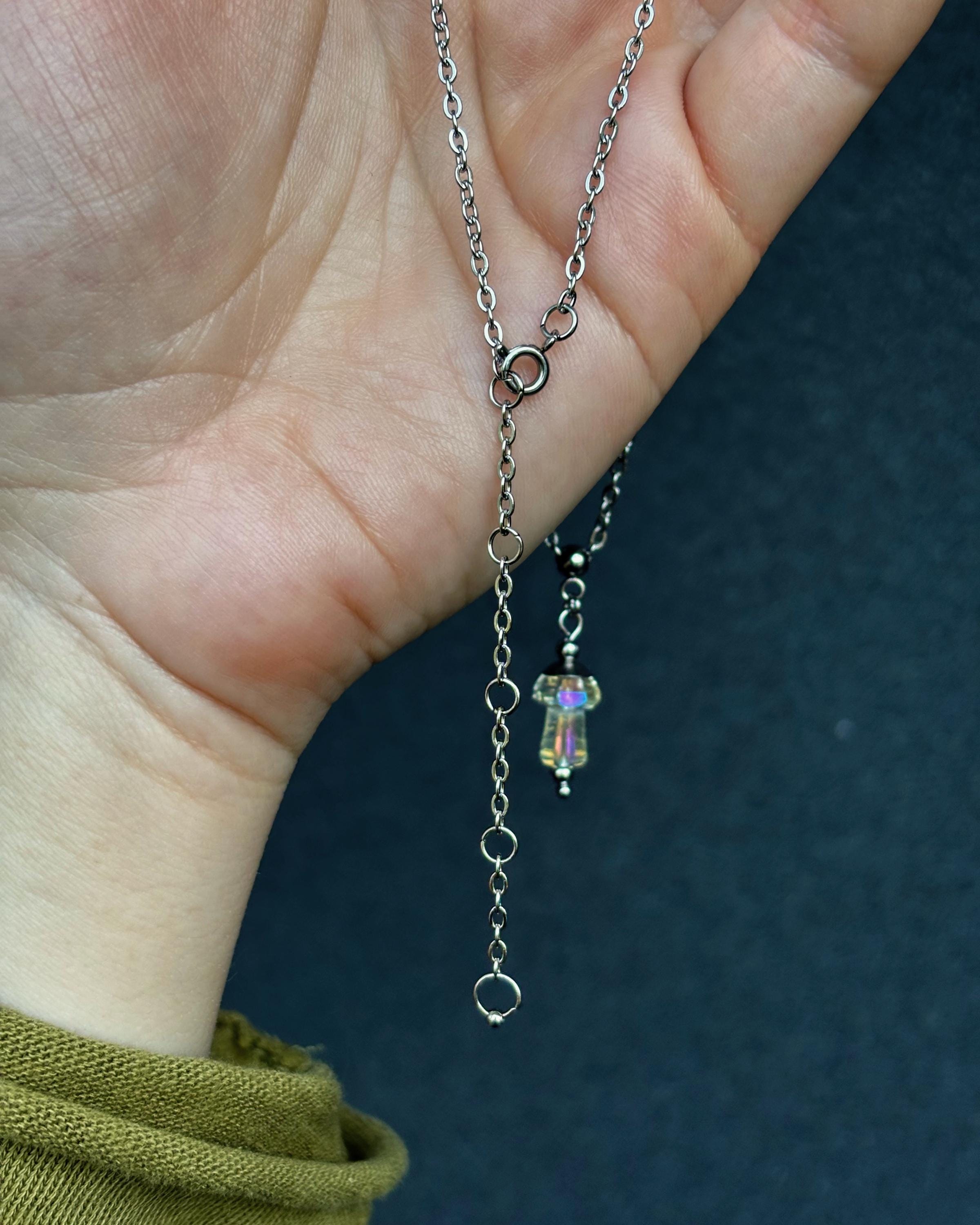 Mushroom Pendant Necklace. Surgical Stainless Steel and Glass Mushroom. Psychedelic Jewelry — Festival Outfit — handmade Necklace by TVOR Jewelry — photo 7 of 8