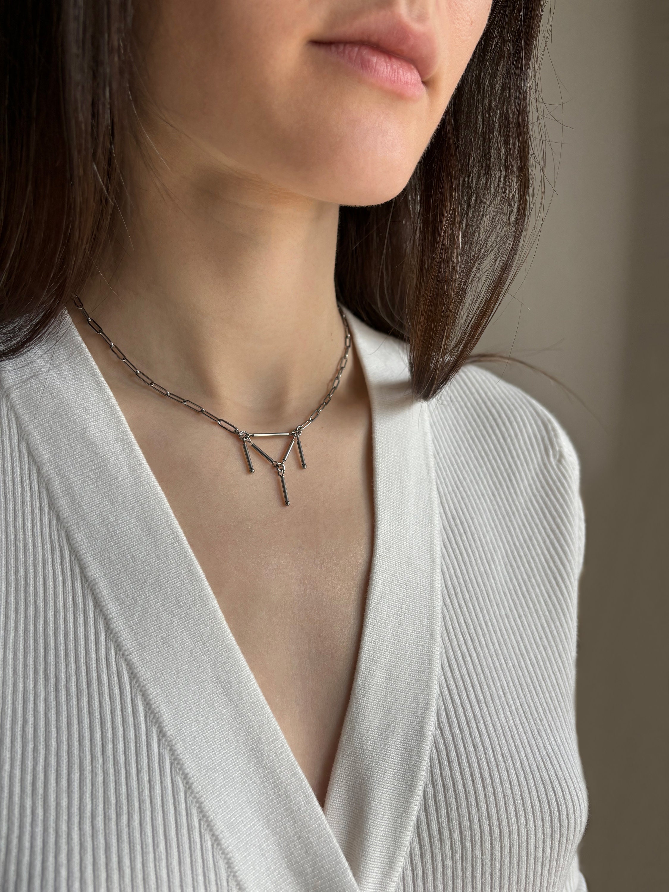 Stainless Steel Necklace. Silver Metal Сolor Jewelry. Metal Chain with Pendant — handmade Necklace by TVOR Jewelry — photo 4 of 6