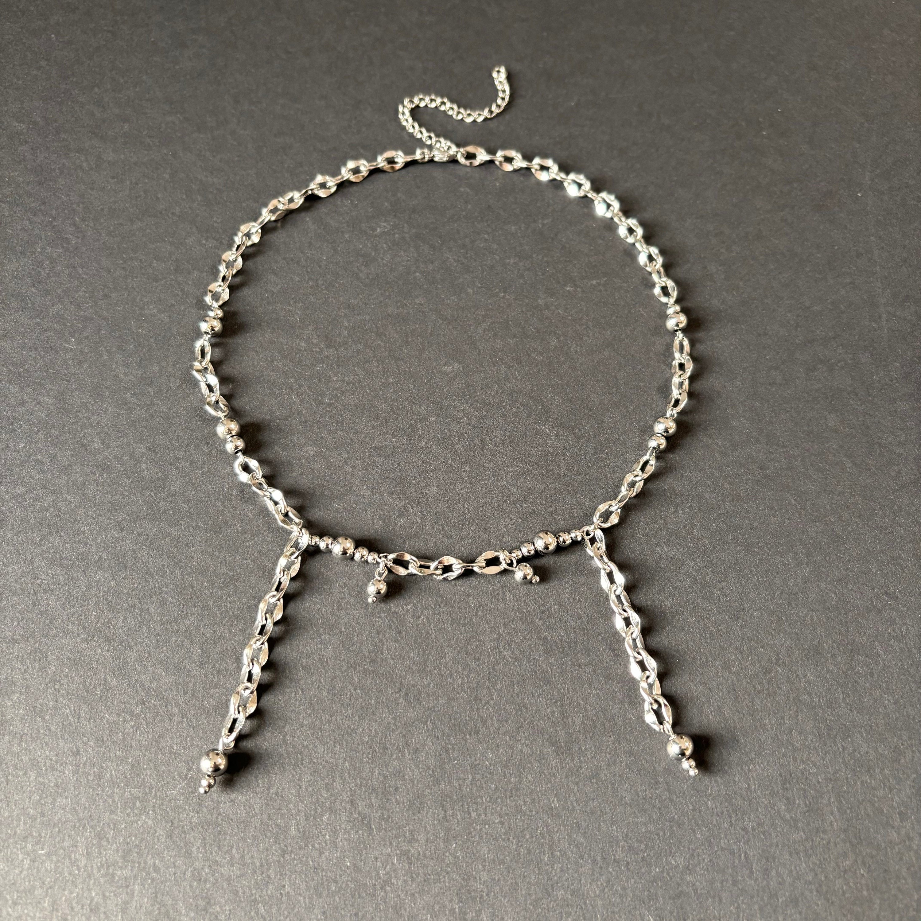 Stainless Steel Necklace with Double Drop Chains. Unusual necklace – Grunge Jewelry — handmade Necklace by TVOR Jewelry — photo 3 of 5