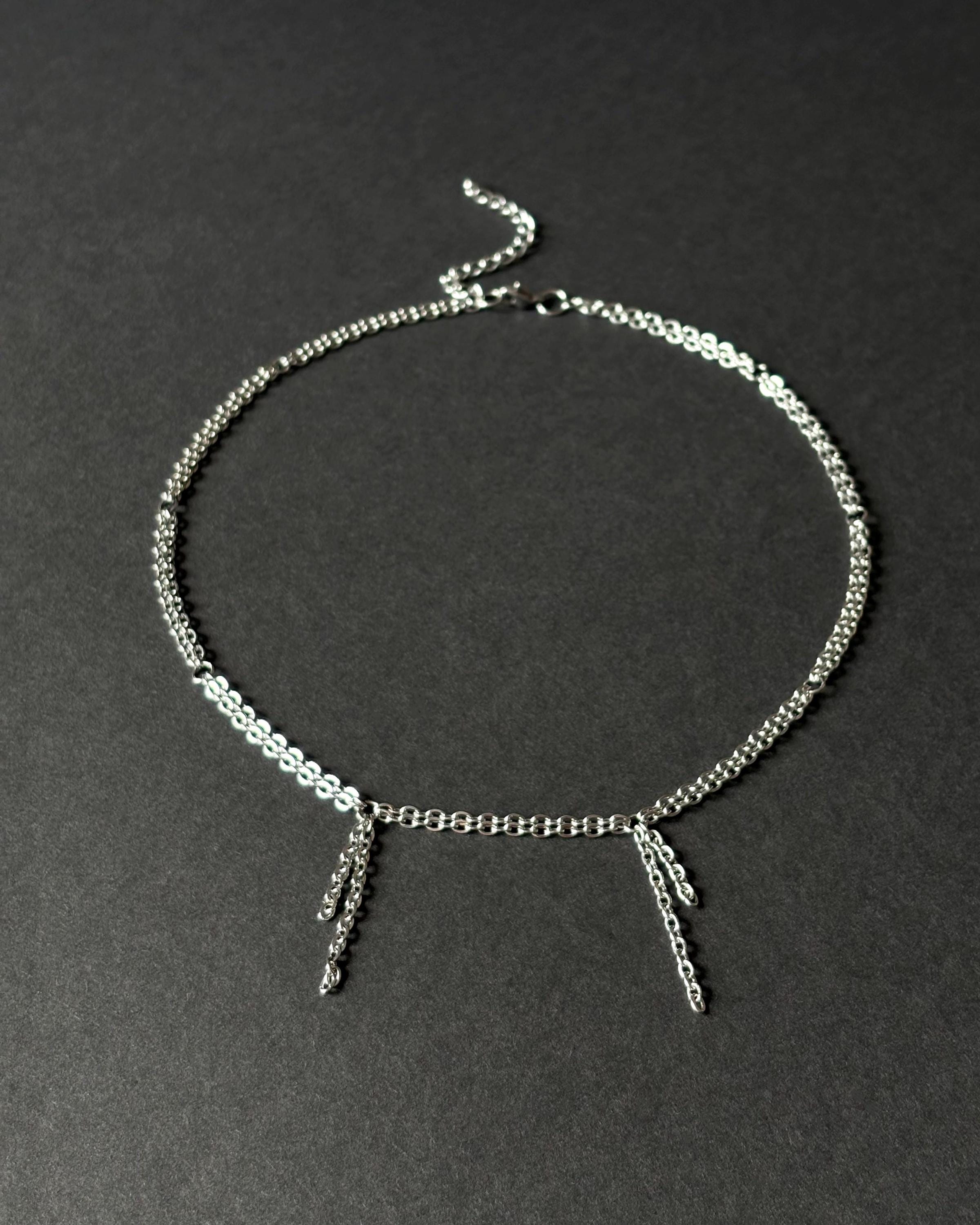 Grunge Necklace with Hanging Chains. Silver Stainless Steel Chain Necklace for Men and Women — Rave Outfit — handmade Necklace by TVOR Jewelry — photo 2 of 7