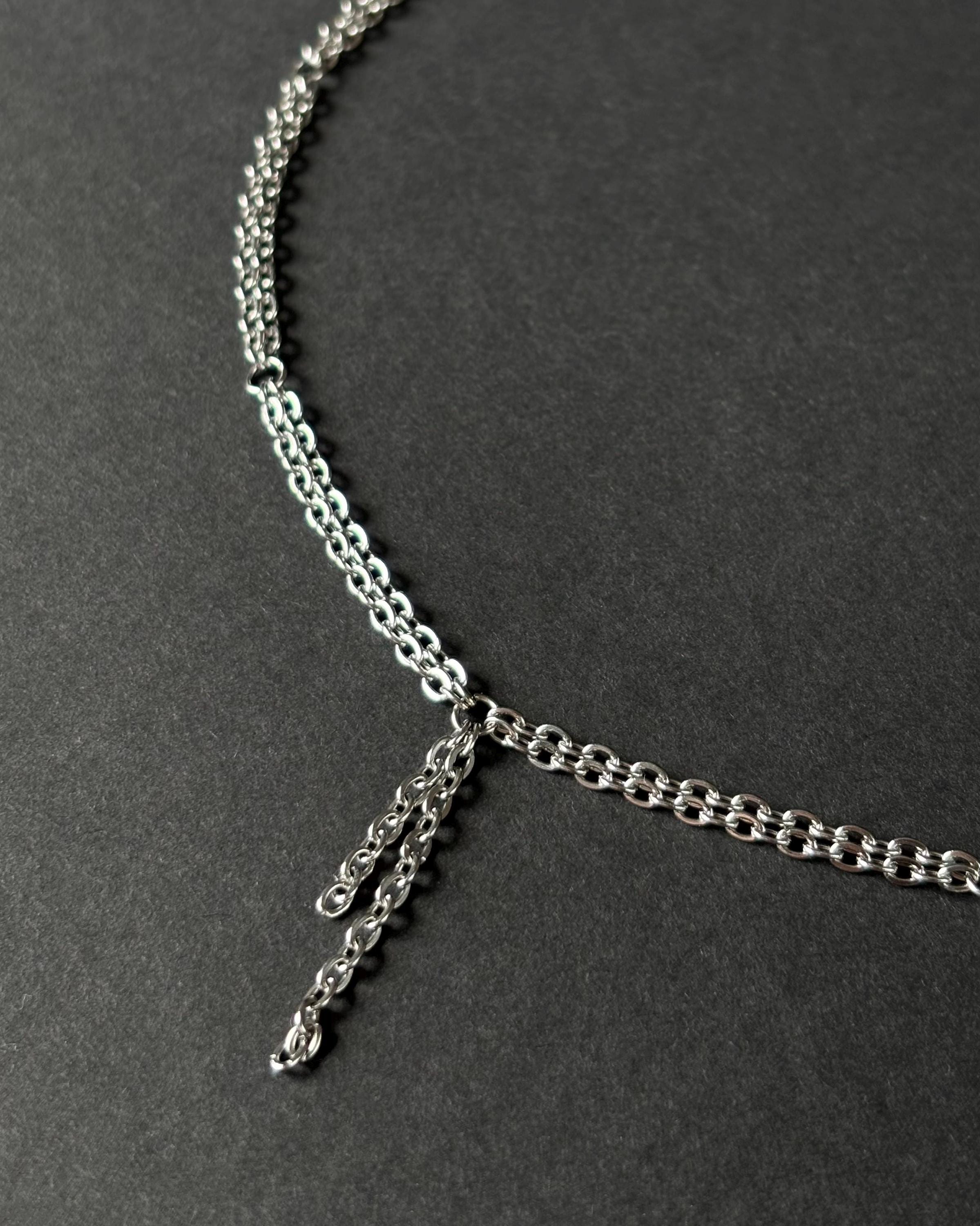 Grunge Necklace with Hanging Chains. Silver Stainless Steel Chain Necklace for Men and Women — Rave Outfit — handmade Necklace by TVOR Jewelry — photo 3 of 7