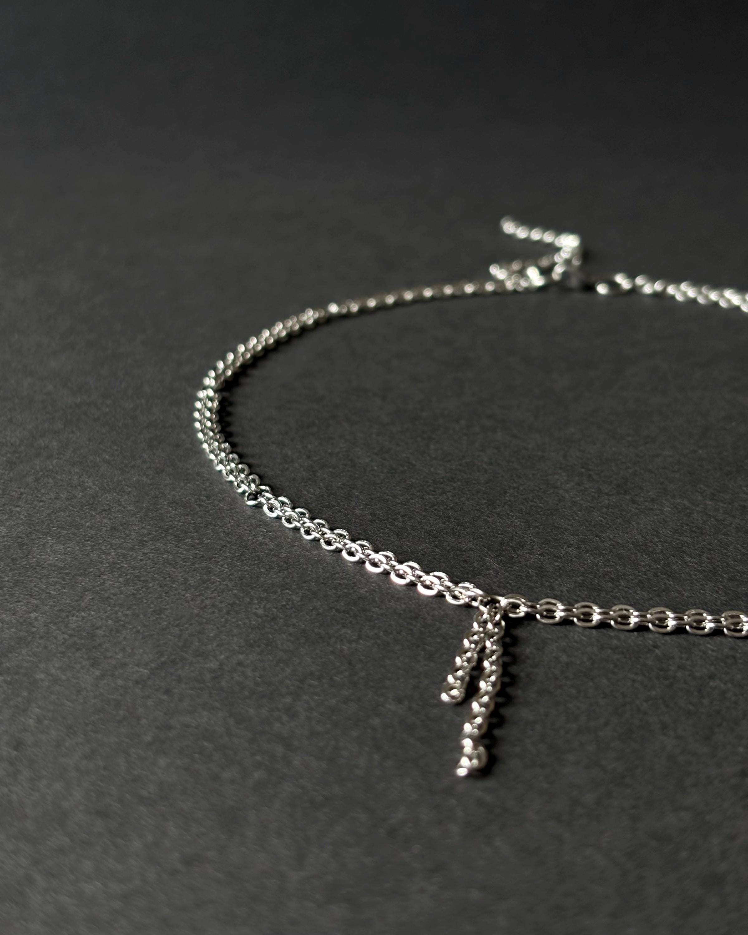 Grunge Necklace with Hanging Chains. Silver Stainless Steel Chain Necklace for Men and Women — Rave Outfit — handmade Necklace by TVOR Jewelry — photo 4 of 7