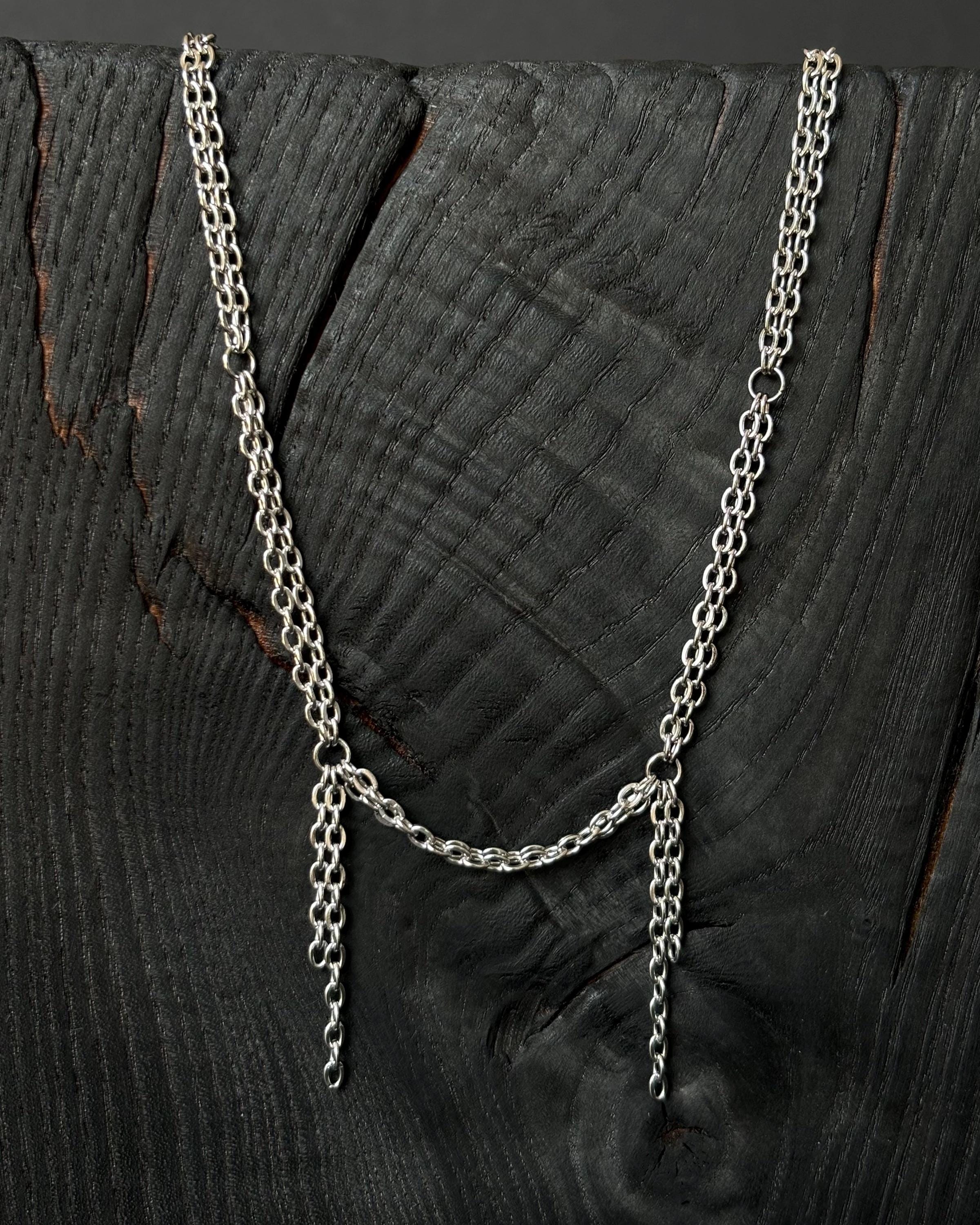 Grunge Necklace with Hanging Chains. Silver Stainless Steel Chain Necklace for Men and Women — Rave Outfit — handmade Necklace by TVOR Jewelry — photo 5 of 7