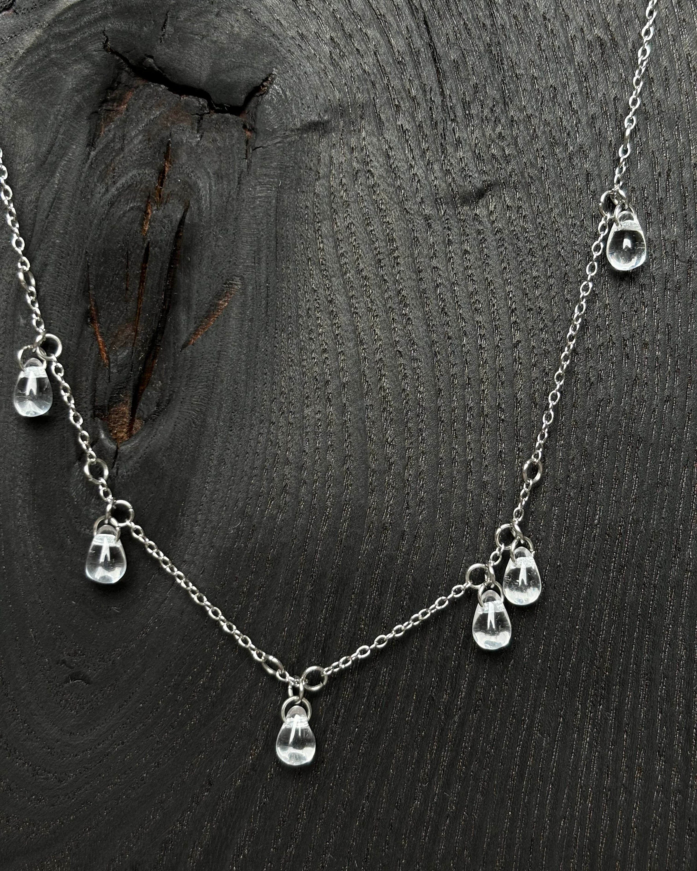 Delicate Teardrop Necklace. Clear Glass Drops and Stainless Steel Fine Chain. Minimalist Fine Jewelry — handmade Necklace by TVOR Jewelry — photo 2 of 7
