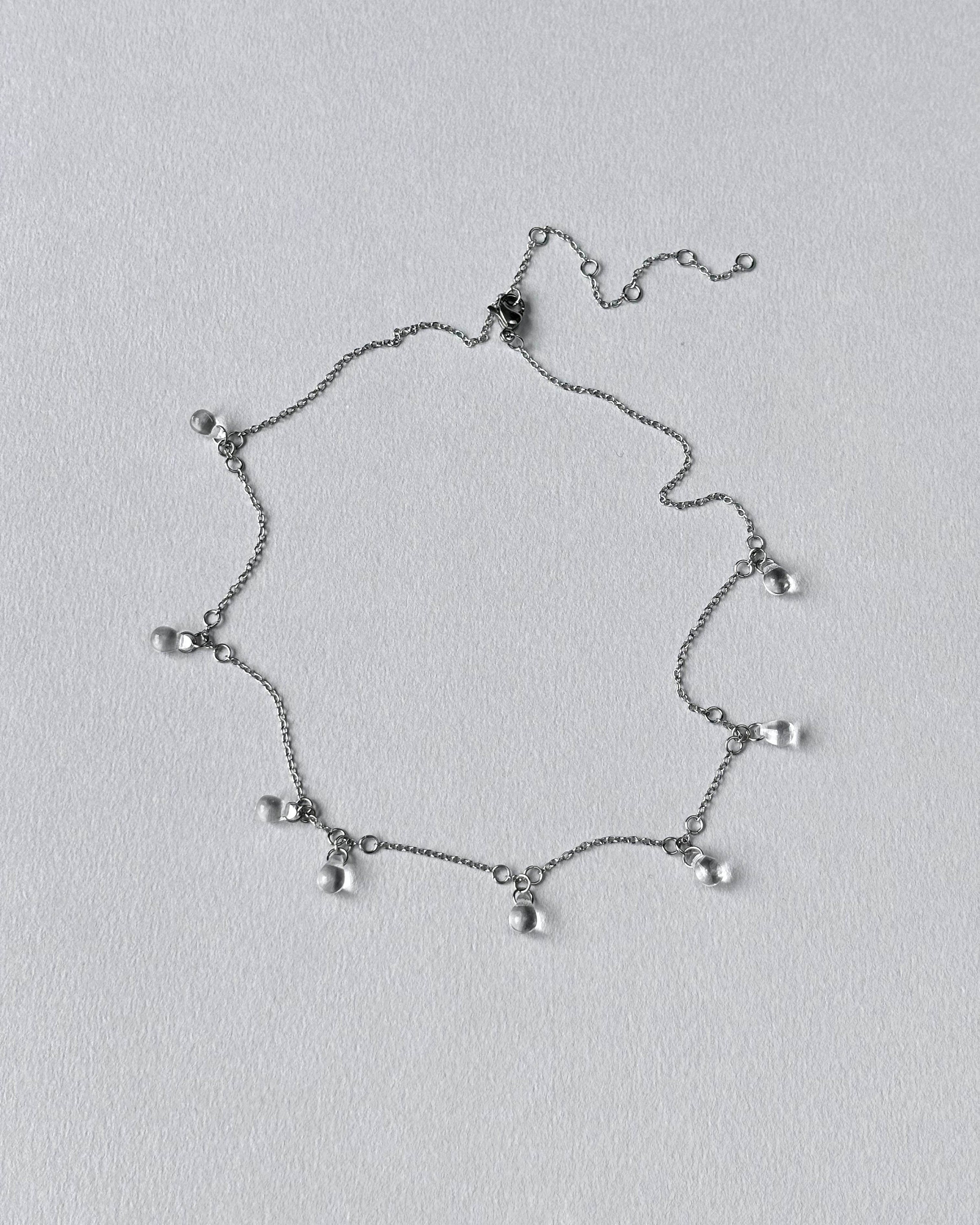 Delicate Teardrop Necklace. Clear Glass Drops and Stainless Steel Fine Chain. Minimalist Fine Jewelry — handmade Necklace by TVOR Jewelry — photo 3 of 7