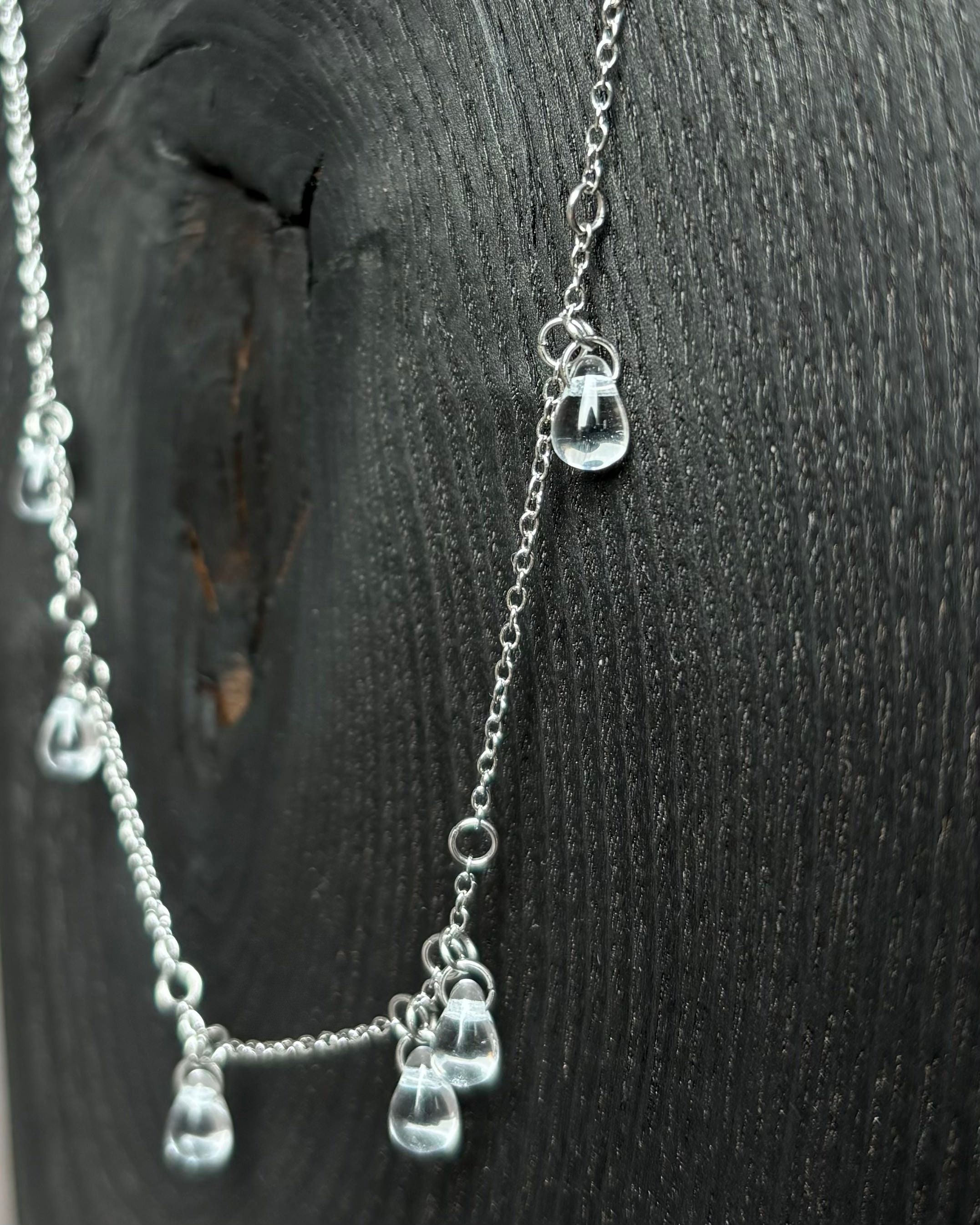 Delicate Teardrop Necklace. Clear Glass Drops and Stainless Steel Fine Chain. Minimalist Fine Jewelry — handmade Necklace by TVOR Jewelry — photo 4 of 7