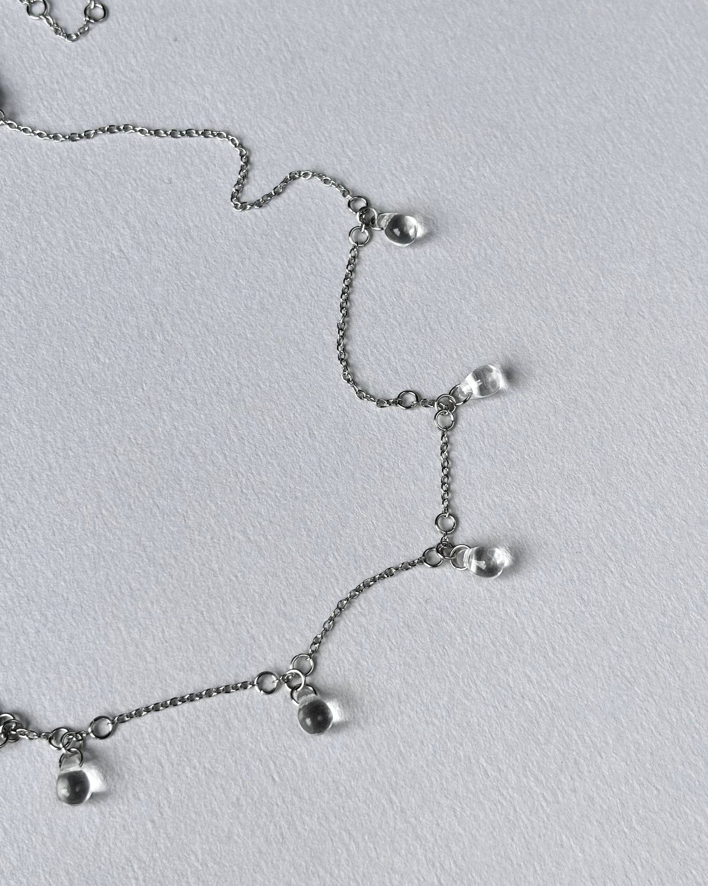 Delicate Teardrop Necklace. Clear Glass Drops and Stainless Steel Fine Chain. Minimalist Fine Jewelry — handmade Necklace by TVOR Jewelry — photo 5 of 7