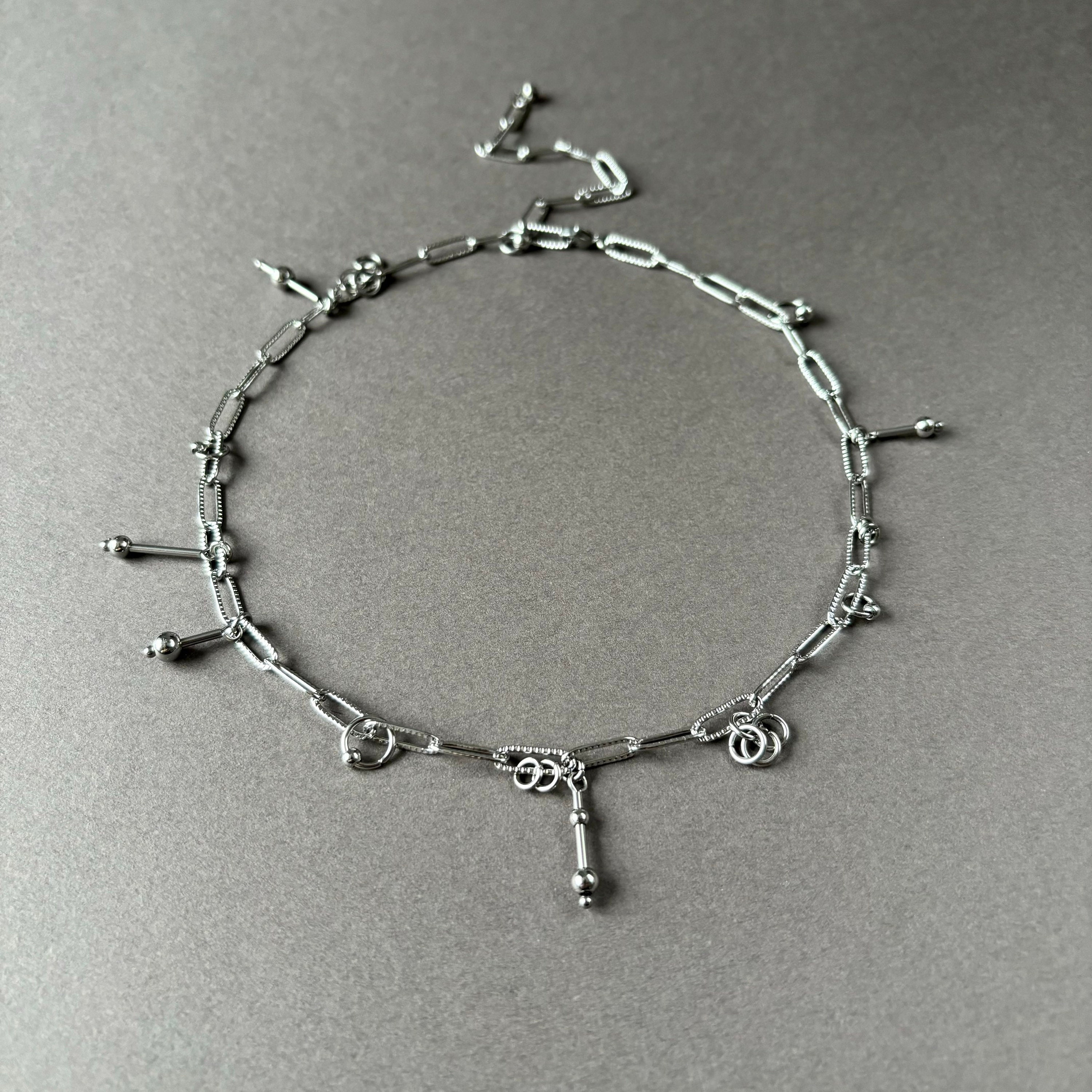Paperclip Necklace with Dangling Charms. Asymmetrical Choker. Unisex Unique Jewelry – Everyday Grunge Necklace — handmade Necklace by TVOR Jewelry — photo 2 of 6