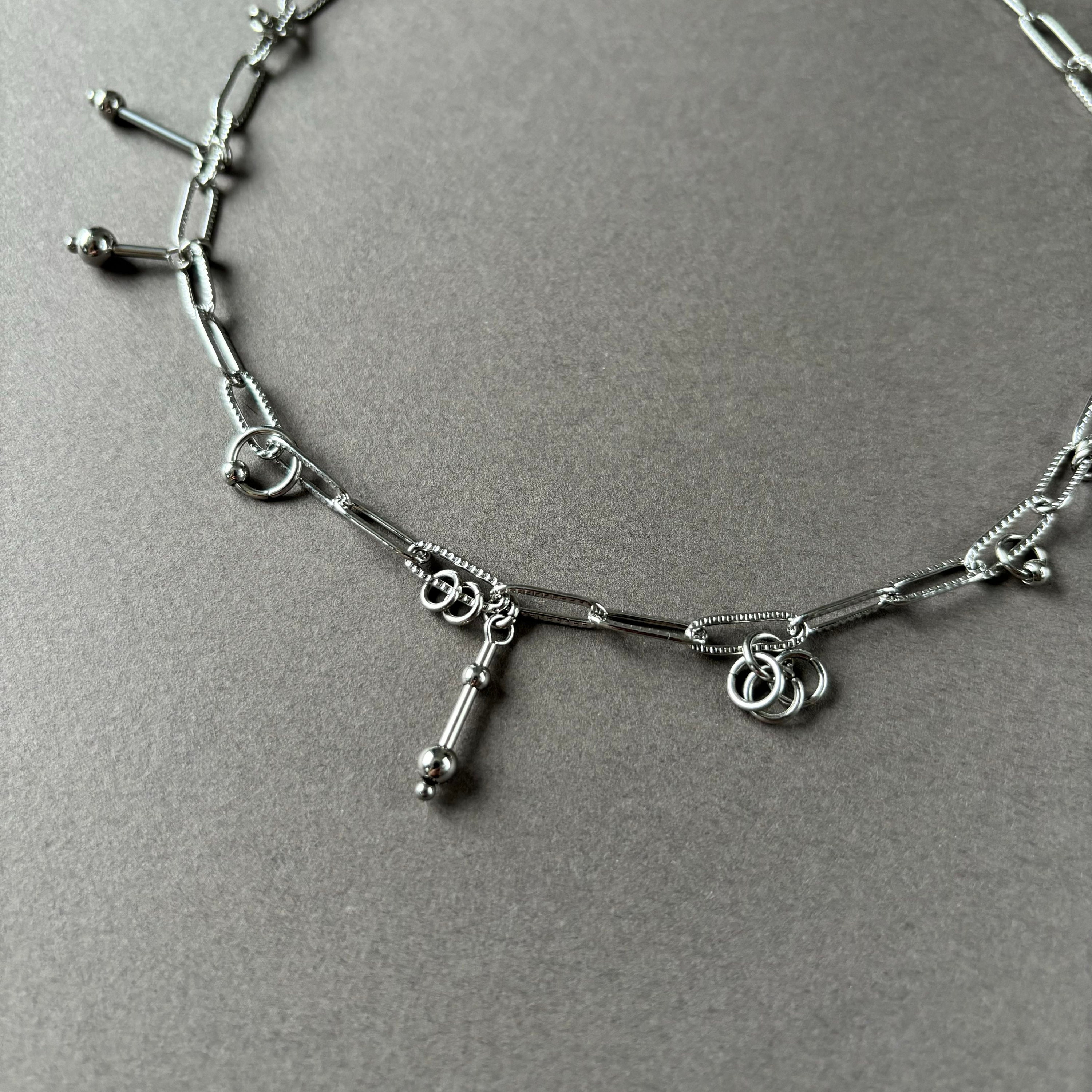 Paperclip Necklace with Dangling Charms. Asymmetrical Choker. Unisex Unique Jewelry – Everyday Grunge Necklace — handmade Necklace by TVOR Jewelry — photo 5 of 6