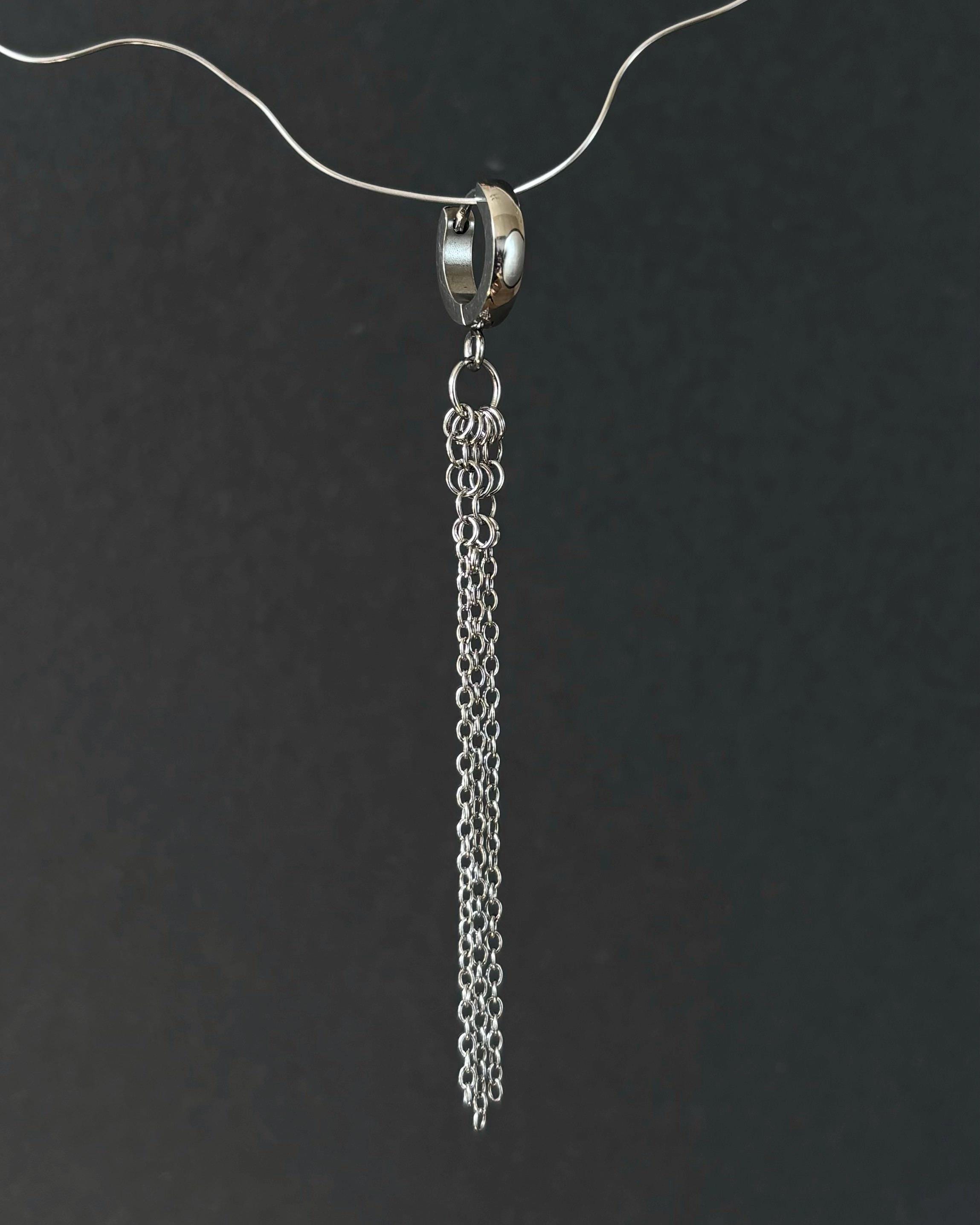 Grunge Single Earring Made of Stainless Steel. Long Dangle Chainmail Earring — Grunge Jewelry for Men and Women | Rave Outfit — handmade Earrings by TVOR Jewelry — photo 2 of 3