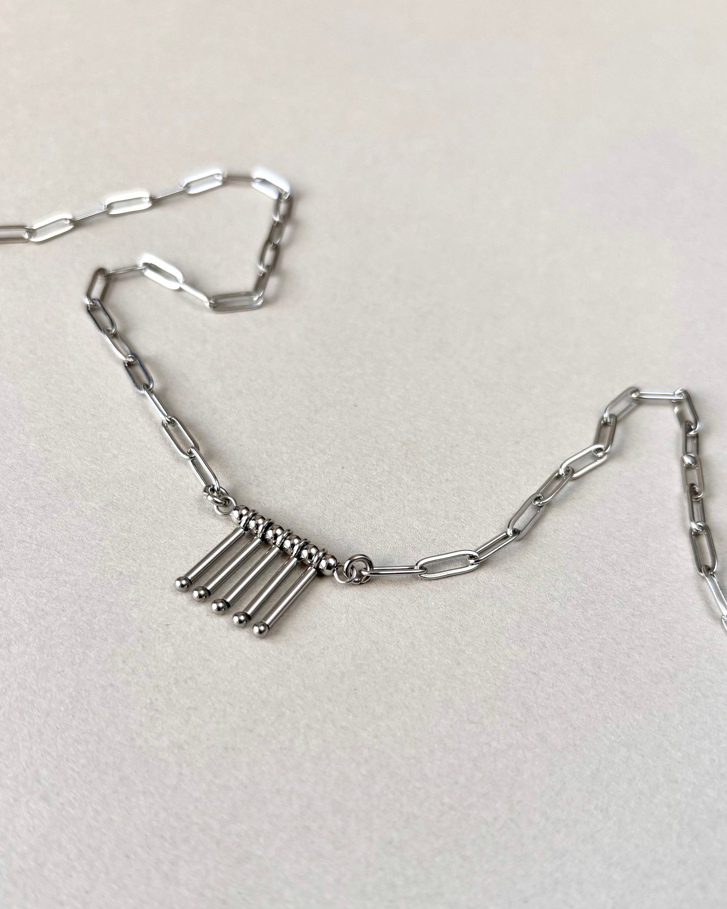 Paperclip Necklace with Tubes Pendant. Silver Necklace Made of Stainless Steel. Paperclip Chain and Unique Pendant — Everyday Necklace — handmade Necklace by TVOR Jewelry — photo 2 of 8