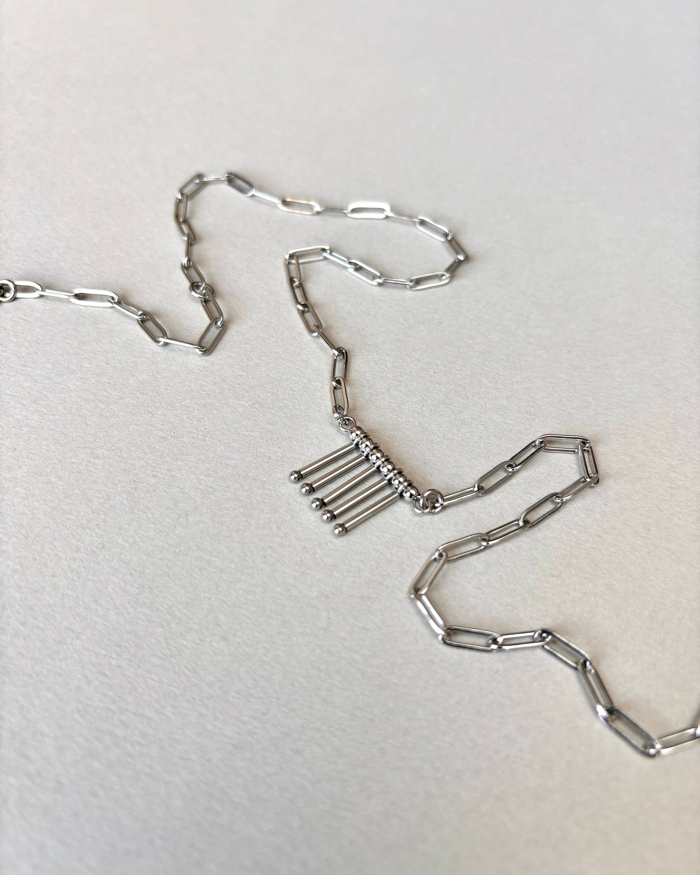 Paperclip Necklace with Tubes Pendant. Silver Necklace Made of Stainless Steel. Paperclip Chain and Unique Pendant — Everyday Necklace — handmade Necklace by TVOR Jewelry — photo 5 of 8