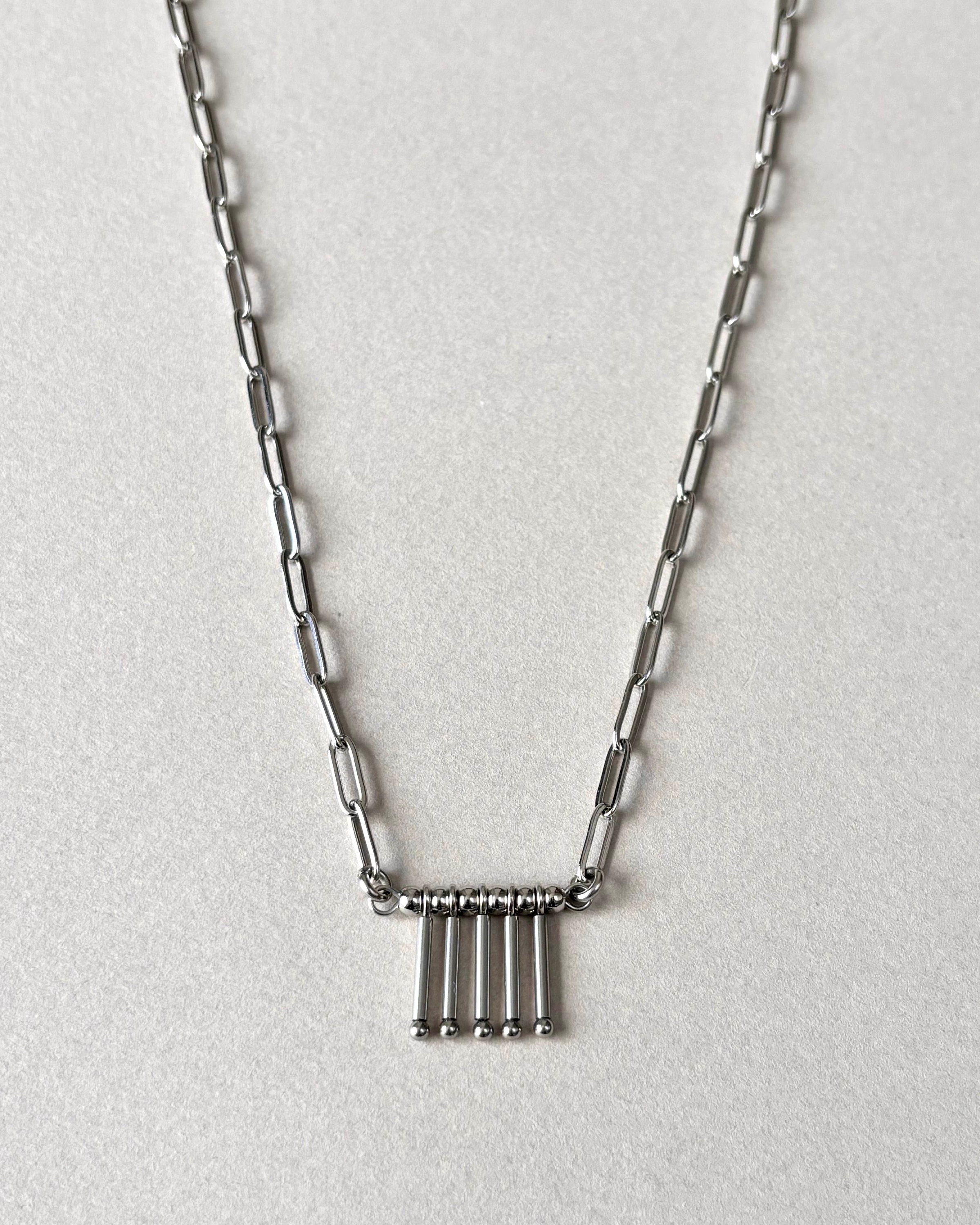 Paperclip Necklace with Tubes Pendant. Silver Necklace Made of Stainless Steel. Paperclip Chain and Unique Pendant — Everyday Necklace — handmade Necklace by TVOR Jewelry — photo 6 of 8