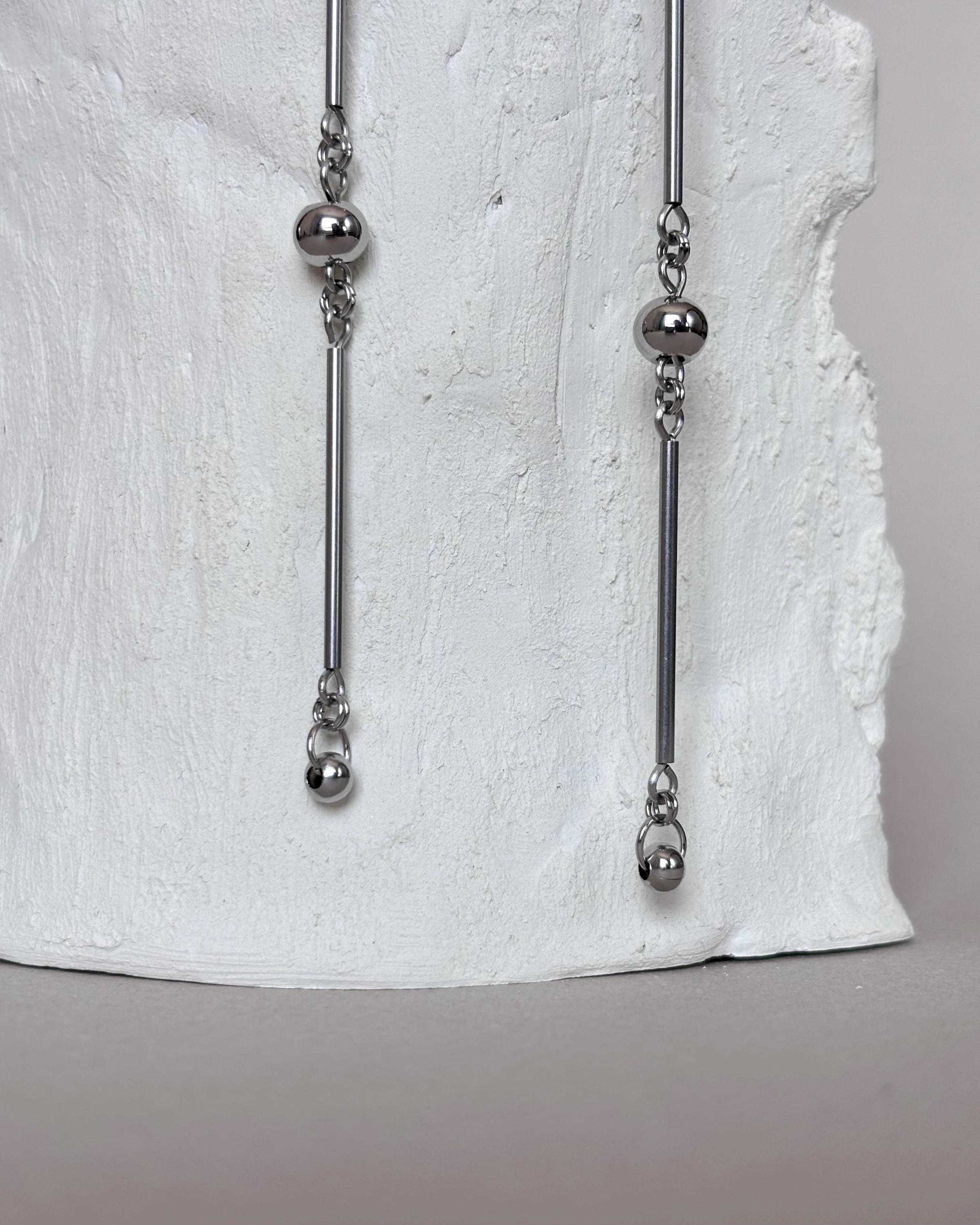 Stainless Steel Earrings. Dangle Earrings in Silver Color. Clasp Crafted from Surgical Steel — Hypoallergenic Earrings — handmade Earrings by TVOR Jewelry — photo 2 of 5