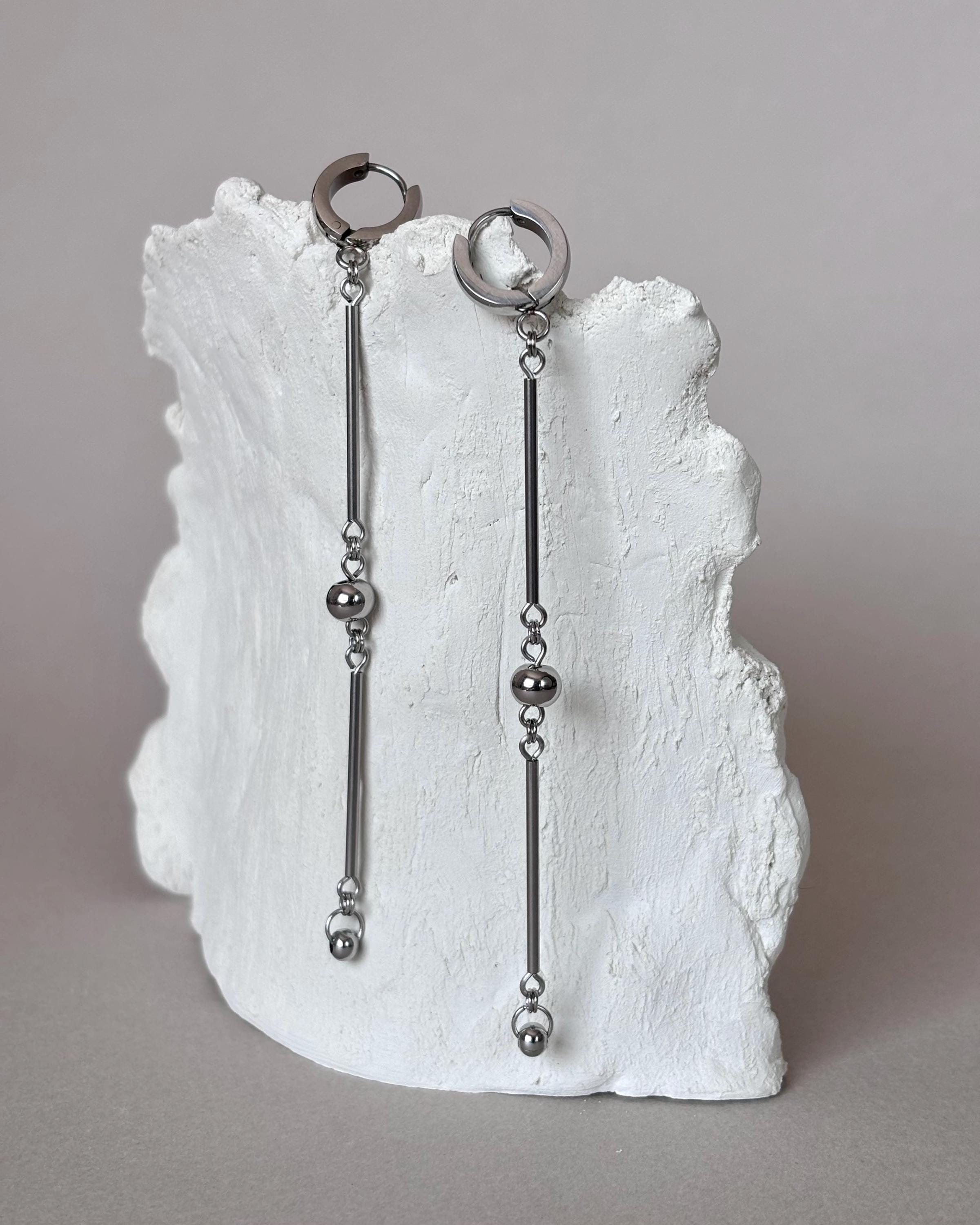 Stainless Steel Earrings. Dangle Earrings in Silver Color. Clasp Crafted from Surgical Steel — Hypoallergenic Earrings — handmade Earrings by TVOR Jewelry — photo 4 of 5