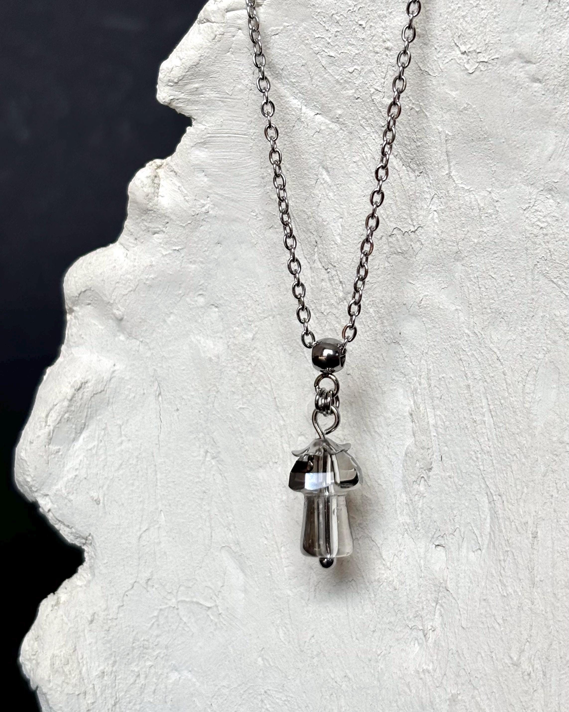 Mushroom Necklace. Paperclip Chain and Lampwork Mushroom Pendant. Paperclip Necklace with a Magic Mushroom for Rave and Festival Outfit — handmade Necklace by TVOR Jewelry — photo 2 of 6