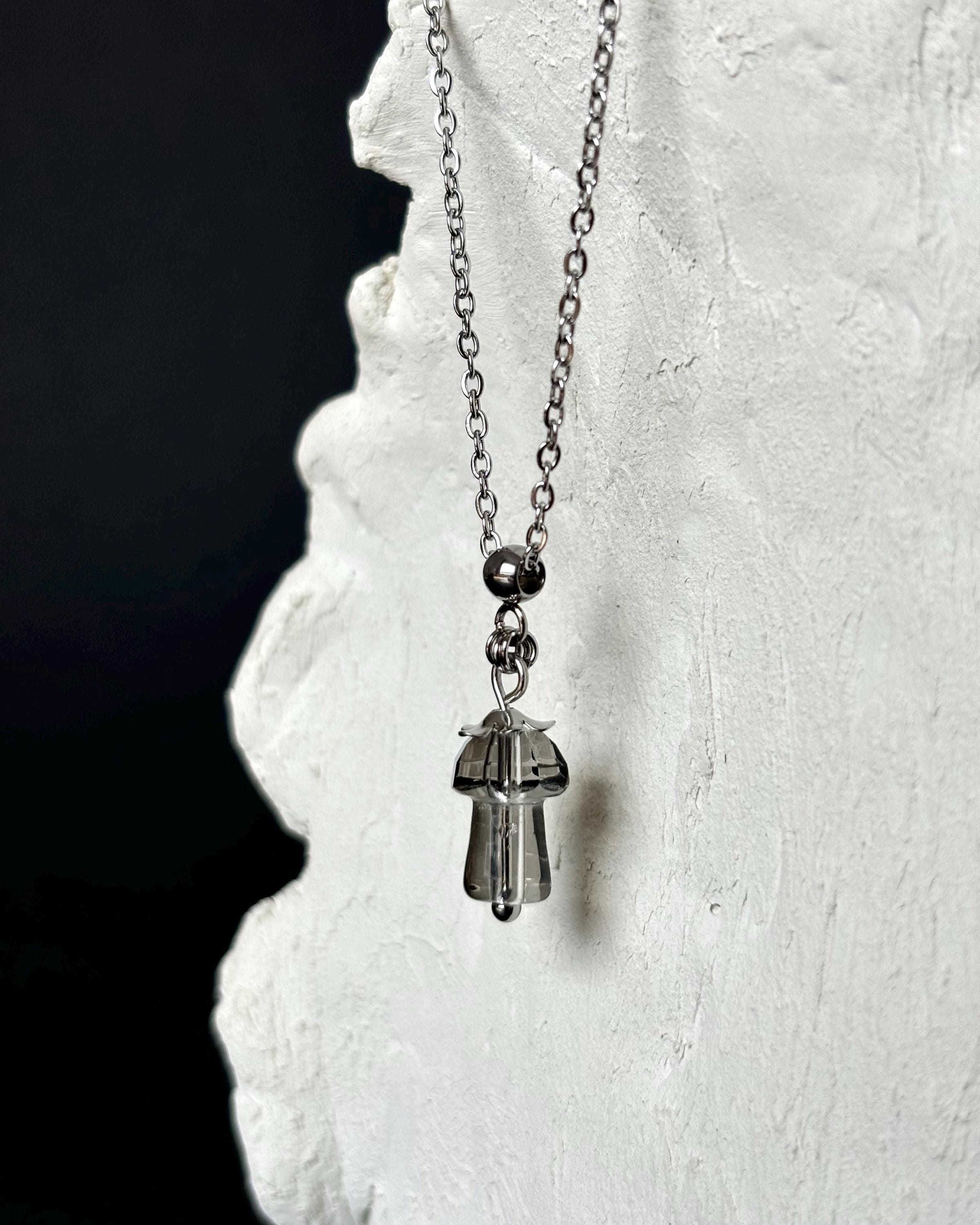 Mushroom Necklace. Paperclip Chain and Lampwork Mushroom Pendant. Paperclip Necklace with a Magic Mushroom for Rave and Festival Outfit — handmade Necklace by TVOR Jewelry — photo 3 of 6