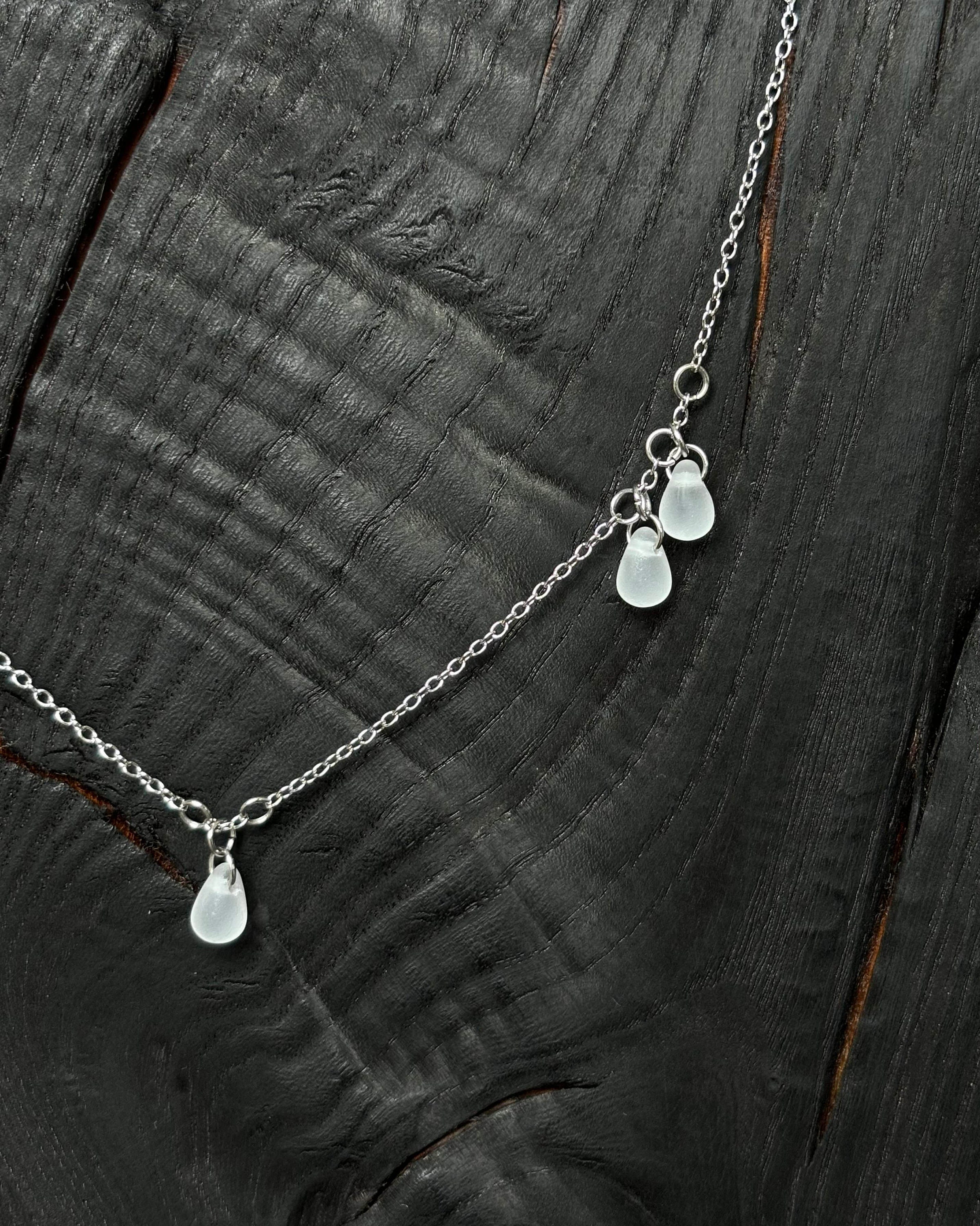 Delicate Teardrops Necklace. Matt Glass Drops and Stainless Steel. Minimalist Jewelry — handmade Necklace by TVOR Jewelry — photo 2 of 4