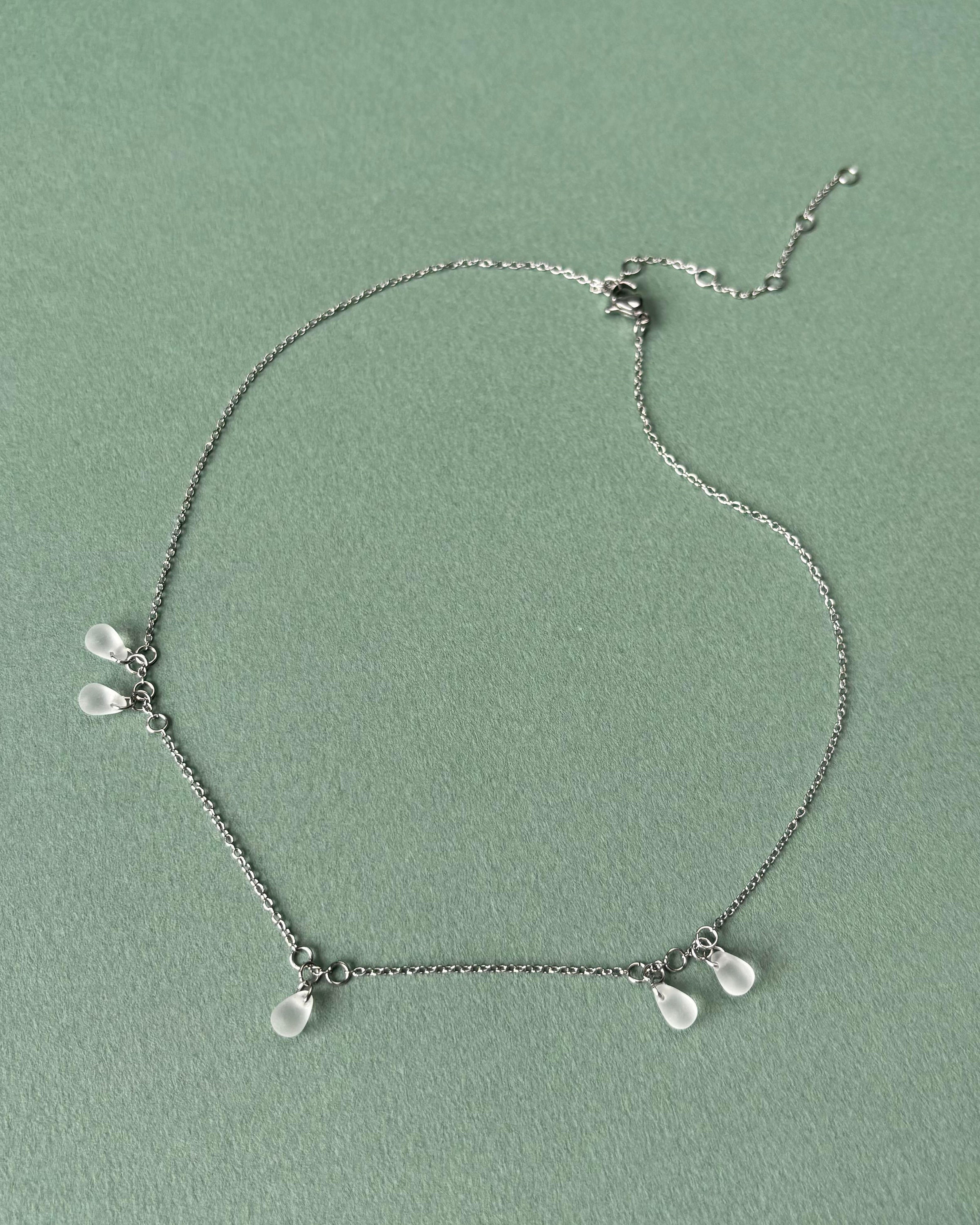 Delicate Teardrops Necklace. Matt Glass Drops and Stainless Steel. Minimalist Jewelry — handmade Necklace by TVOR Jewelry — photo 3 of 4