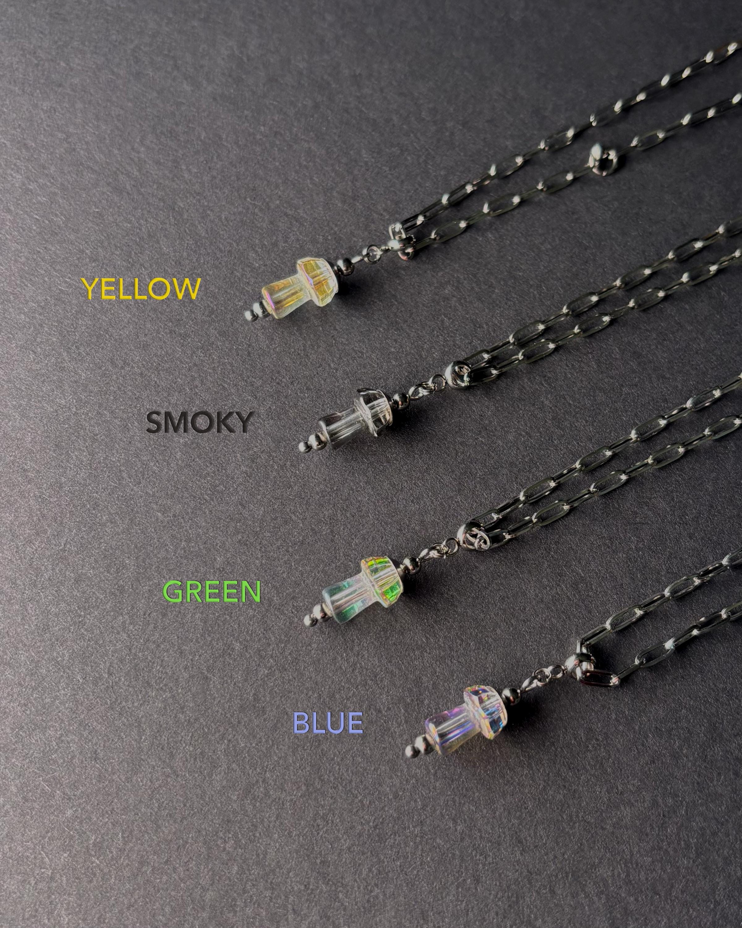 Long Necklace with Mushroom Pendant. Magic Mushroom Jewelry for Festival Outfit — Paperclip Necklace with Glass Mushroom in Different Colors — handmade Necklace by TVOR Jewelry — photo 2 of 10