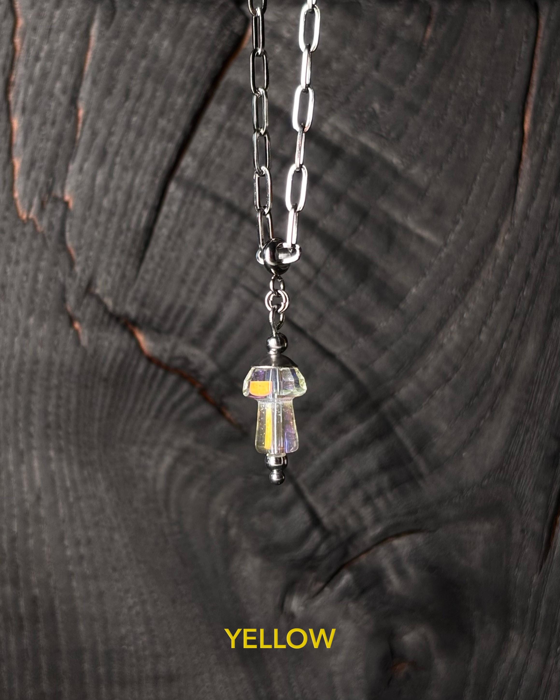 Long Necklace with Mushroom Pendant. Magic Mushroom Jewelry for Festival Outfit — Paperclip Necklace with Glass Mushroom in Different Colors — handmade Necklace by TVOR Jewelry — photo 7 of 10