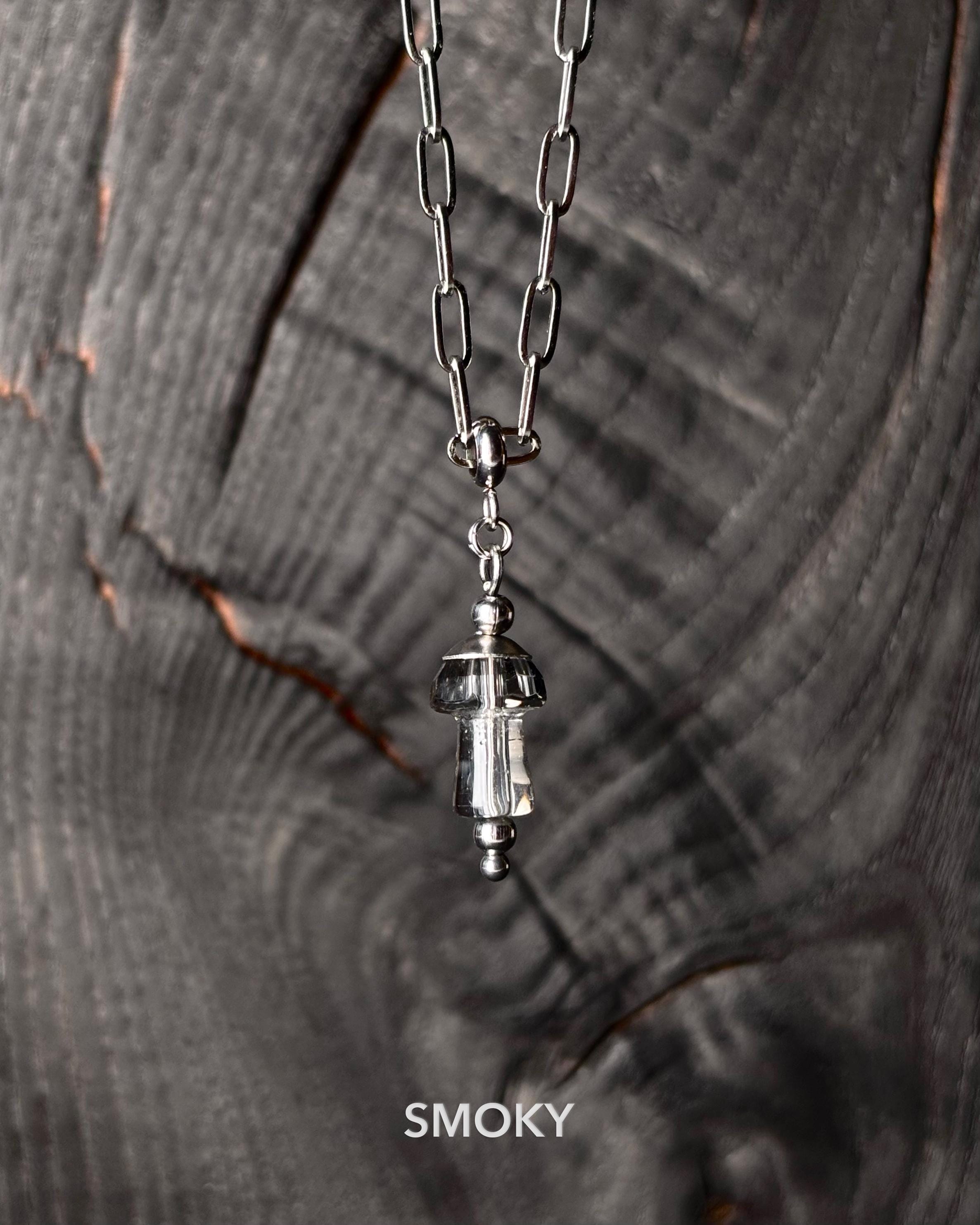 Long Necklace with Mushroom Pendant. Magic Mushroom Jewelry for Festival Outfit — Paperclip Necklace with Glass Mushroom in Different Colors — handmade Necklace by TVOR Jewelry — photo 8 of 10