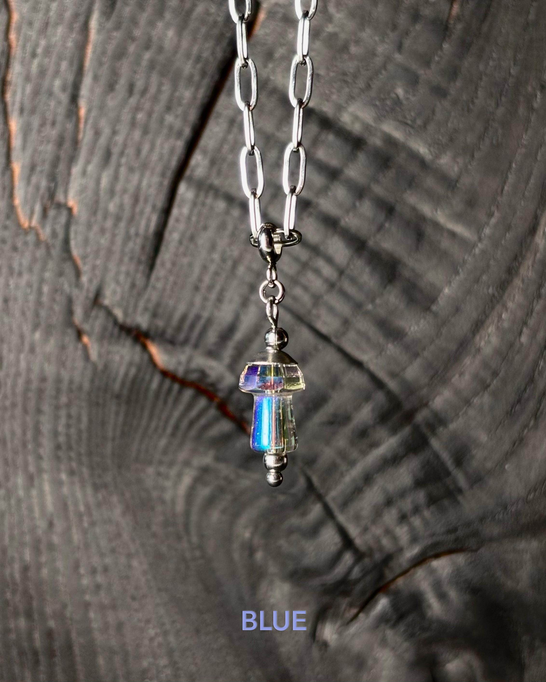 Long Necklace with Mushroom Pendant. Magic Mushroom Jewelry for Festival Outfit — Paperclip Necklace with Glass Mushroom in Different Colors — handmade Necklace by TVOR Jewelry — photo 10 of 10