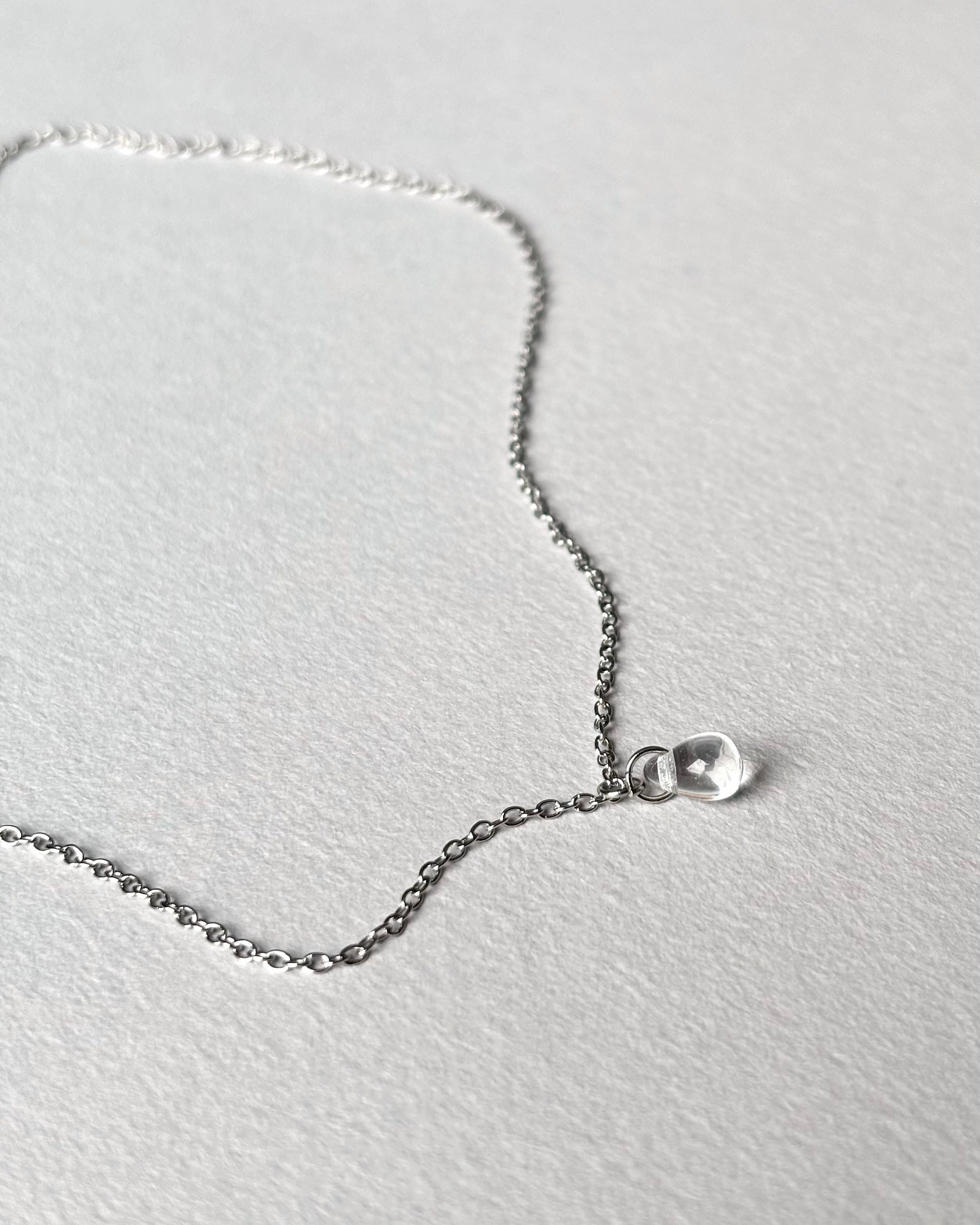 Delicate Necklace with Teardrop Pendant. Stainless Steel and Clear Glass Teardrop. Everyday Fine Jewelry — handmade Necklace by TVOR Jewelry — photo 4 of 6