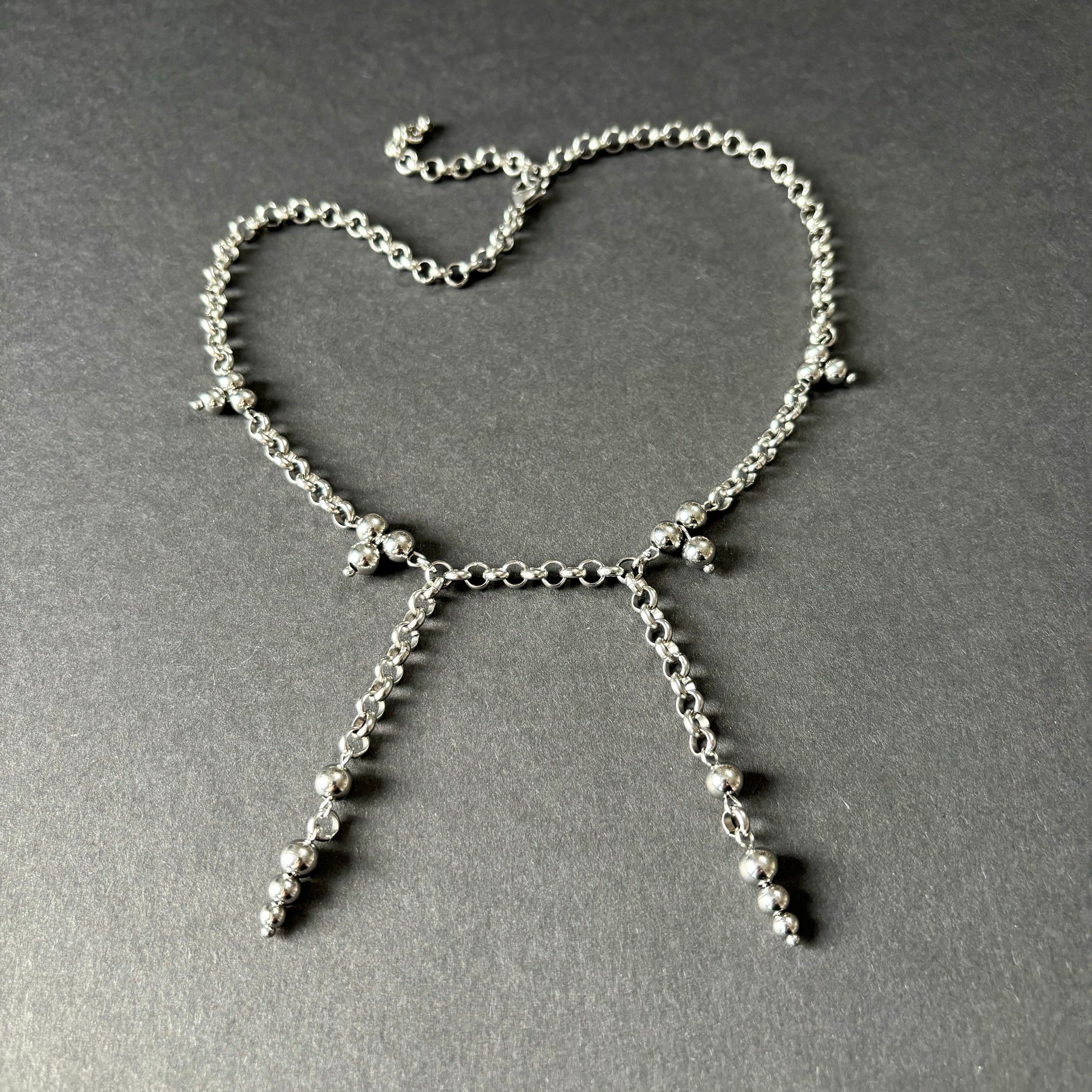 Stainless Steel Necklace Choker with Double Drop Chains – Unisex Grunge Jewelry — handmade Necklace by TVOR Jewelry — photo 2 of 5